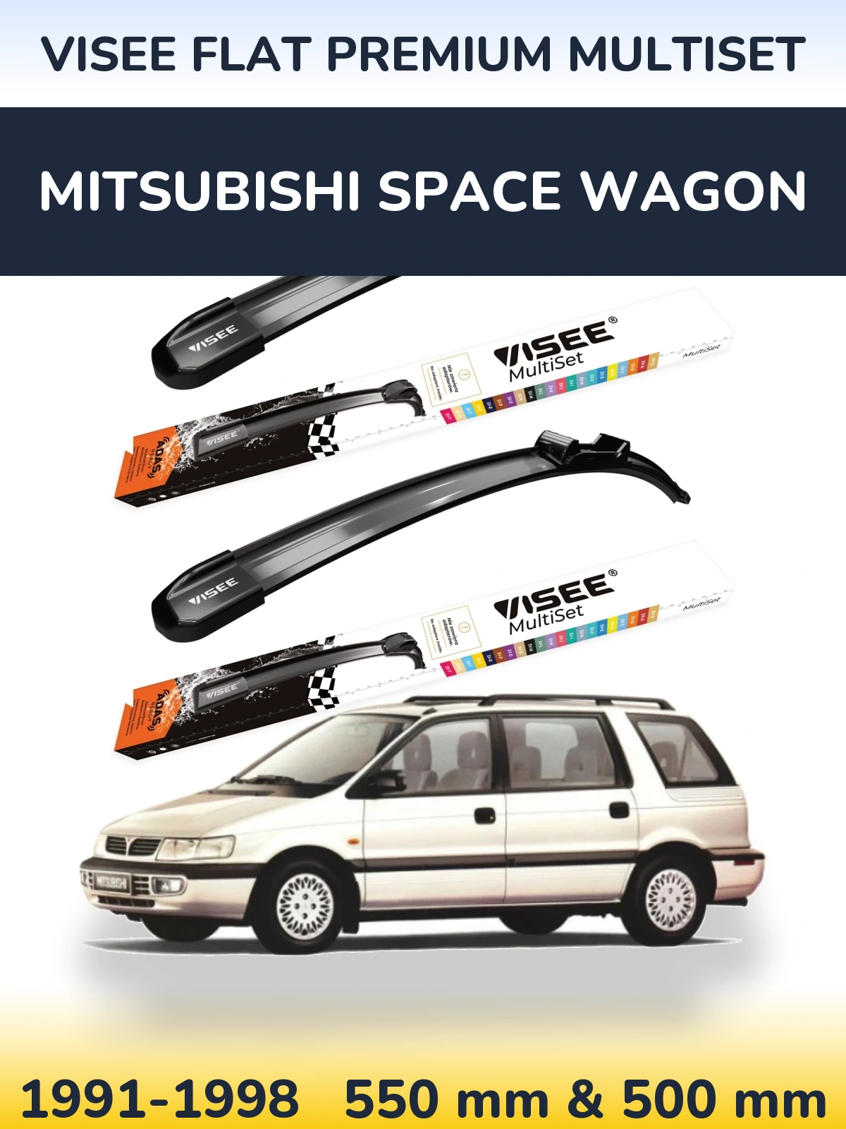 Front wiper blade set VISEE FLAT PREMIUM MultiSet 550 & 500 mm for Mitsubishi Space Wagon 1991-1998