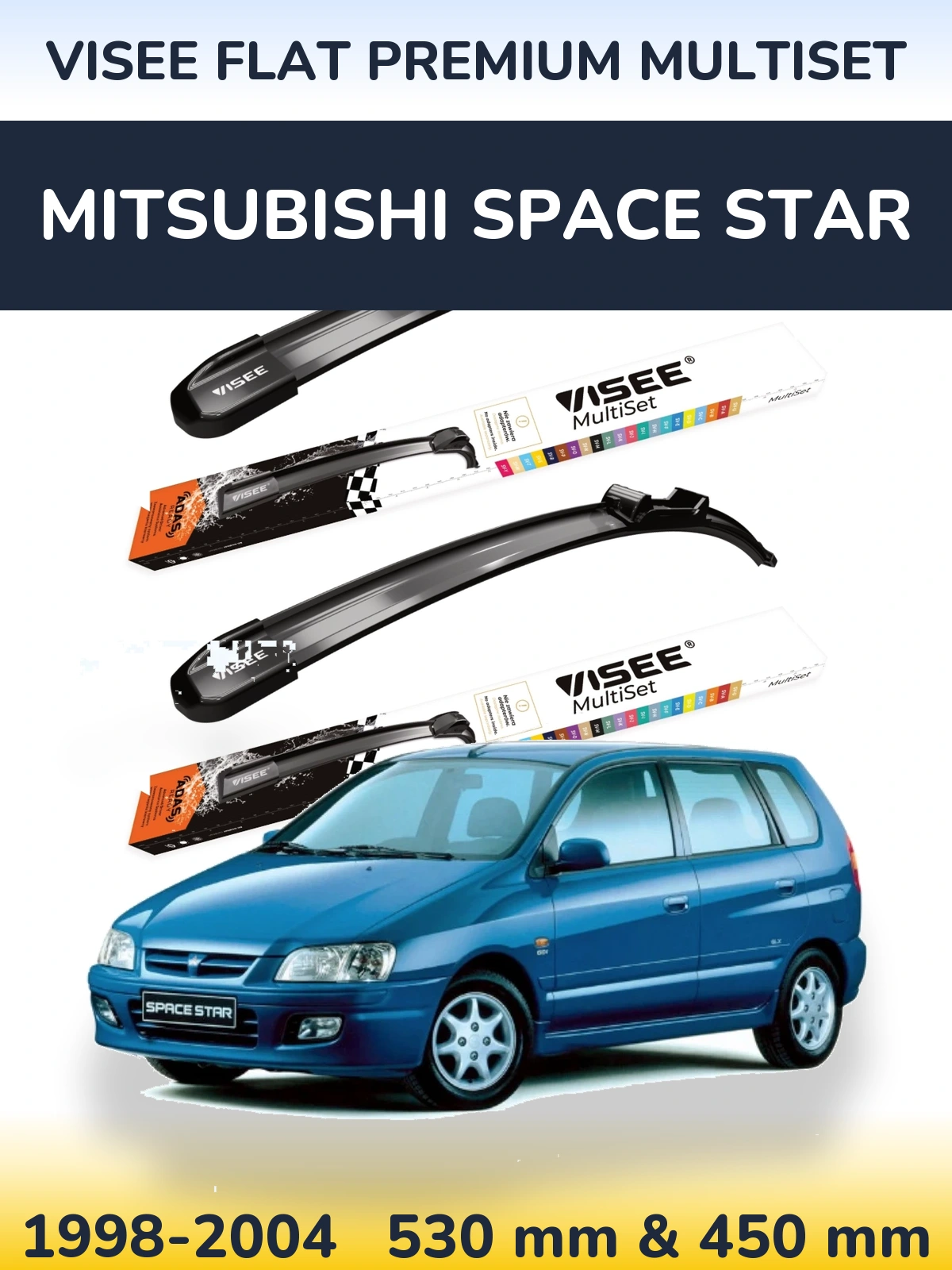 Komplet przednich wycieraczek VISEE FLAT PREMIUM MultiSet 530 & 450 mm do Mitsubishi Space Star 1998-2004