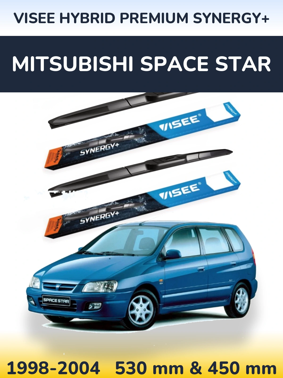 Комплект передних дворников VISEE HYBRID PREMIUM SYNERGY+ 530 & 450 мм для Mitsubishi Space Star 1998-2004