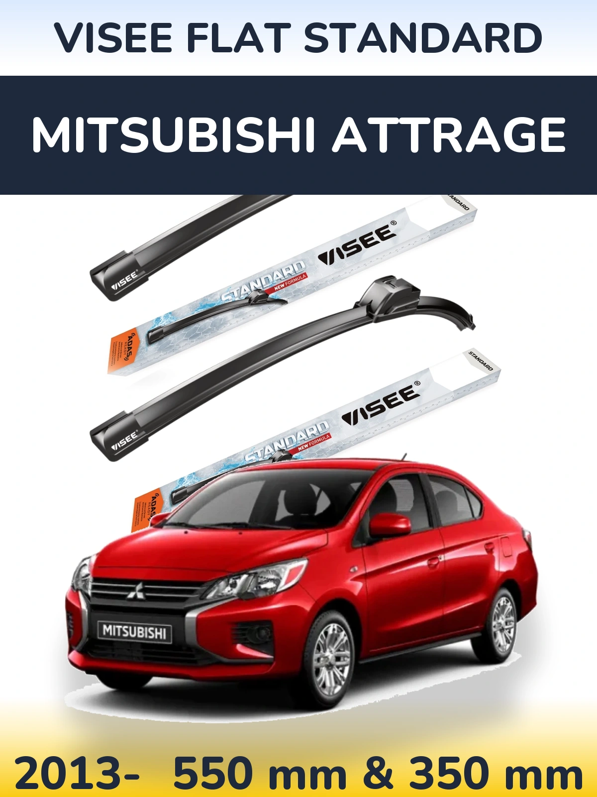 Комплект передних дворников VISEE FLAT STANDARD 550 & 350 мм для Mitsubishi Attrage 2013-2026