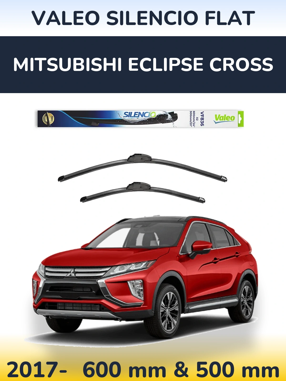 Front wiper blade set Valeo Silencio Flat 600 & 500 mm for Mitsubishi Eclipse Cross 2017-2026