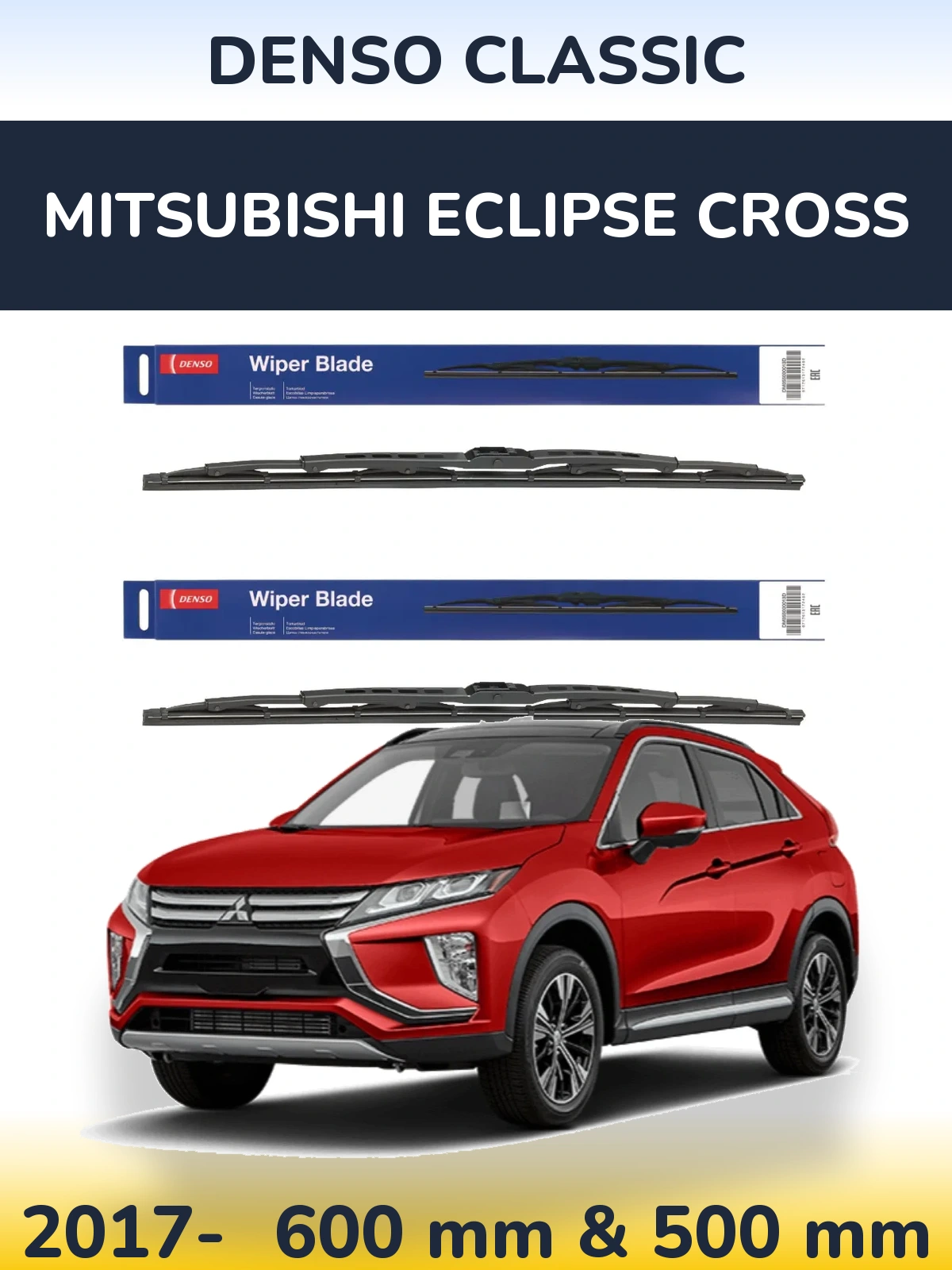Front wiper blade set Denso Classic 600 & 500 mm for Mitsubishi Eclipse Cross 2017-2026