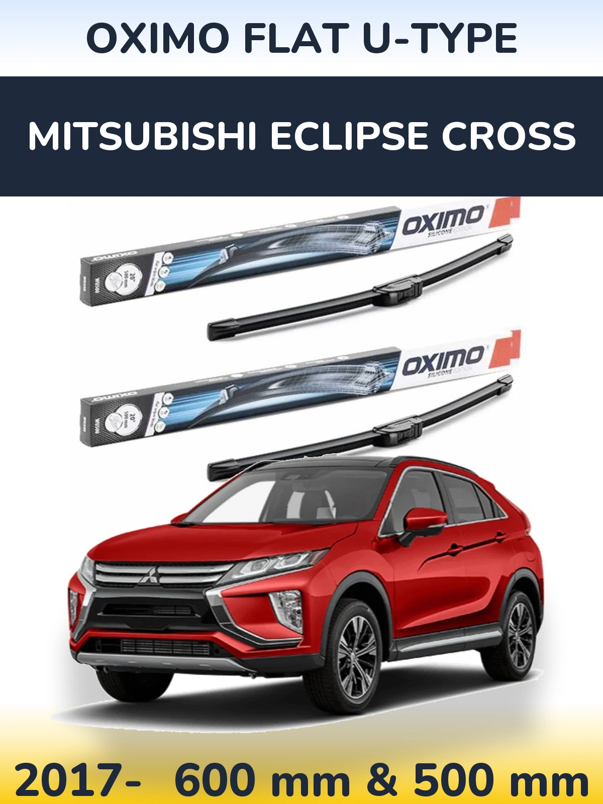 Комплект передних дворников Oximo Flat U-type 600 & 500 мм для Mitsubishi Eclipse Cross 2017-2026