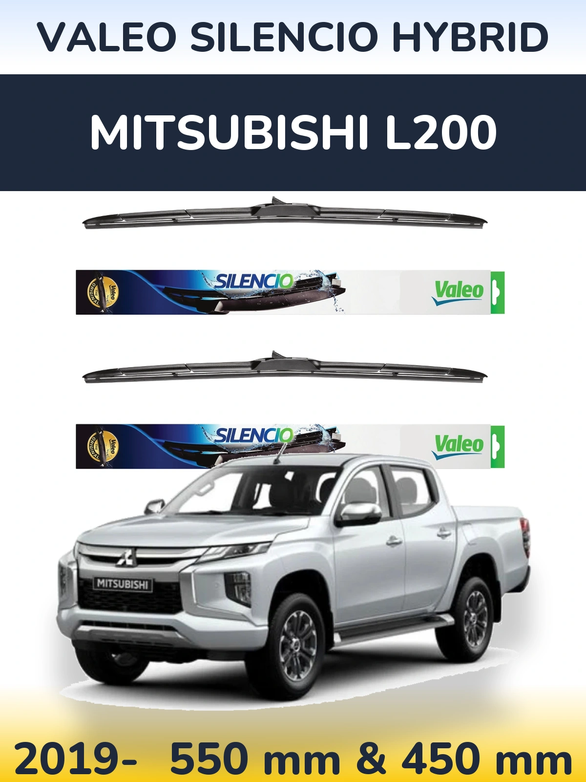 Komplet przednich wycieraczek Valeo Silencio Hybrid 550 & 450 mm do Mitsubishi L200 2019-2026