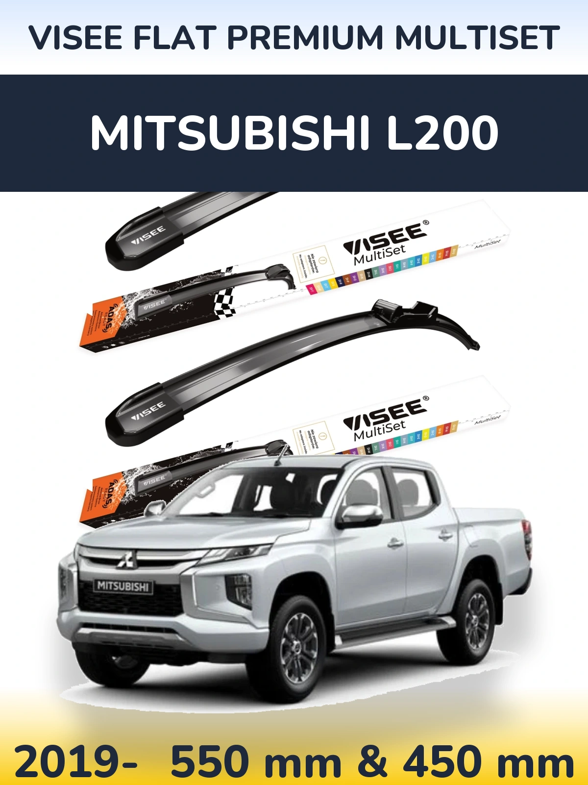 Komplet przednich wycieraczek VISEE FLAT PREMIUM MultiSet 550 & 450 mm do Mitsubishi L200 2019-2026