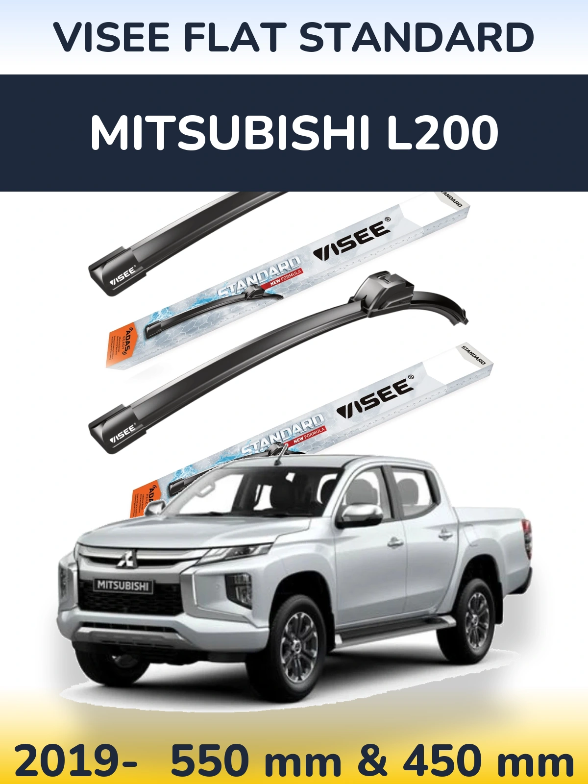 Komplet przednich wycieraczek VISEE FLAT STANDARD 550 & 450 mm do Mitsubishi L200 2019-2026