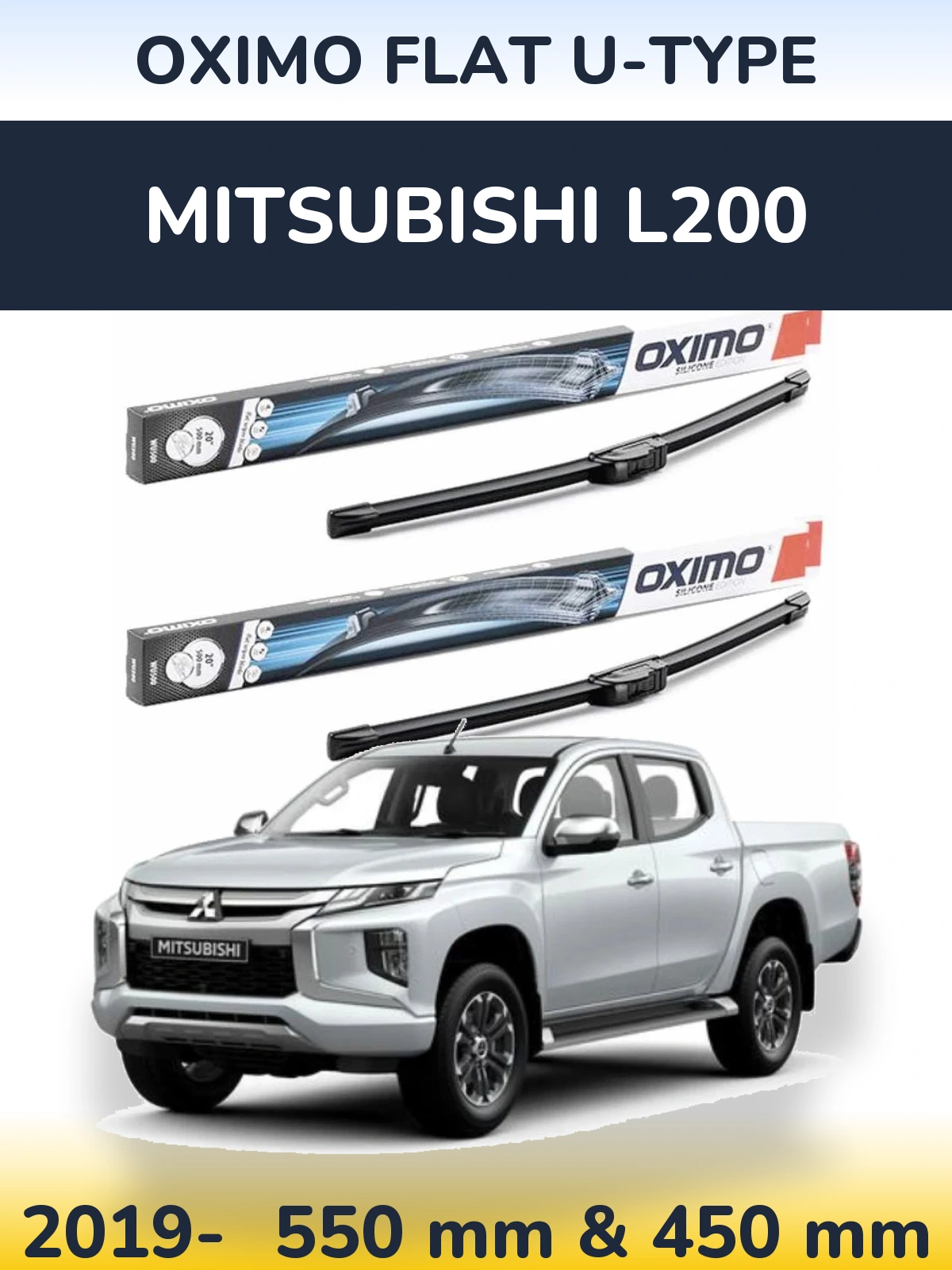 Front wiper blade set Oximo Flat U-type 550 & 450 mm for Mitsubishi L200 2019-2026