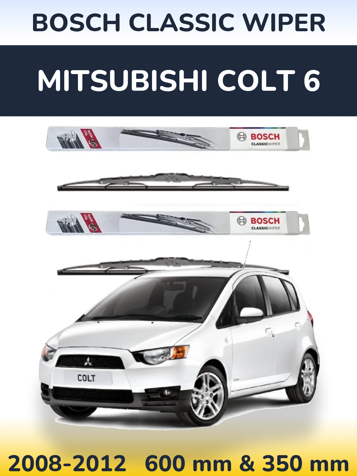 Front wiper blade set BOSCH Classic Wiper 600 & 340 mm for Mitsubishi Colt 6 2008-2012