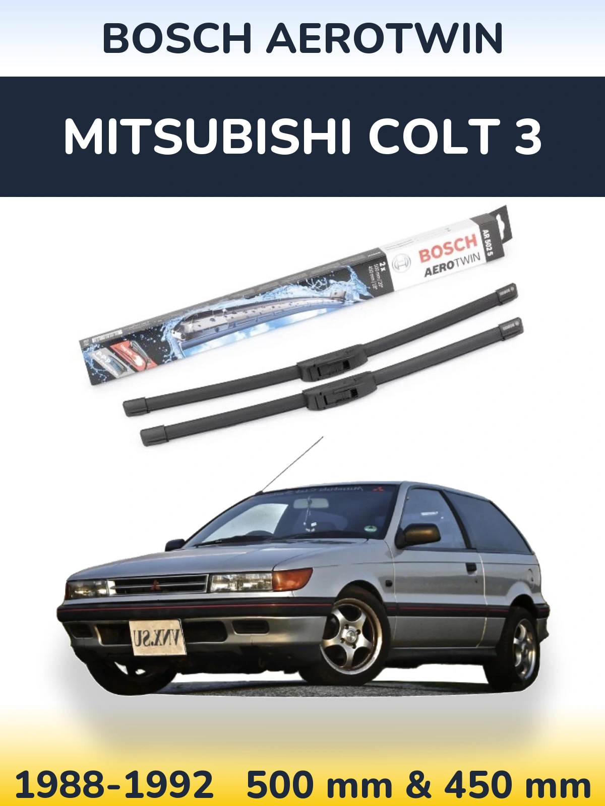 Komplet przednich wycieraczek BOSCH AeroTwin 500 & 450 mm do Mitsubishi Colt 3 1988-1992