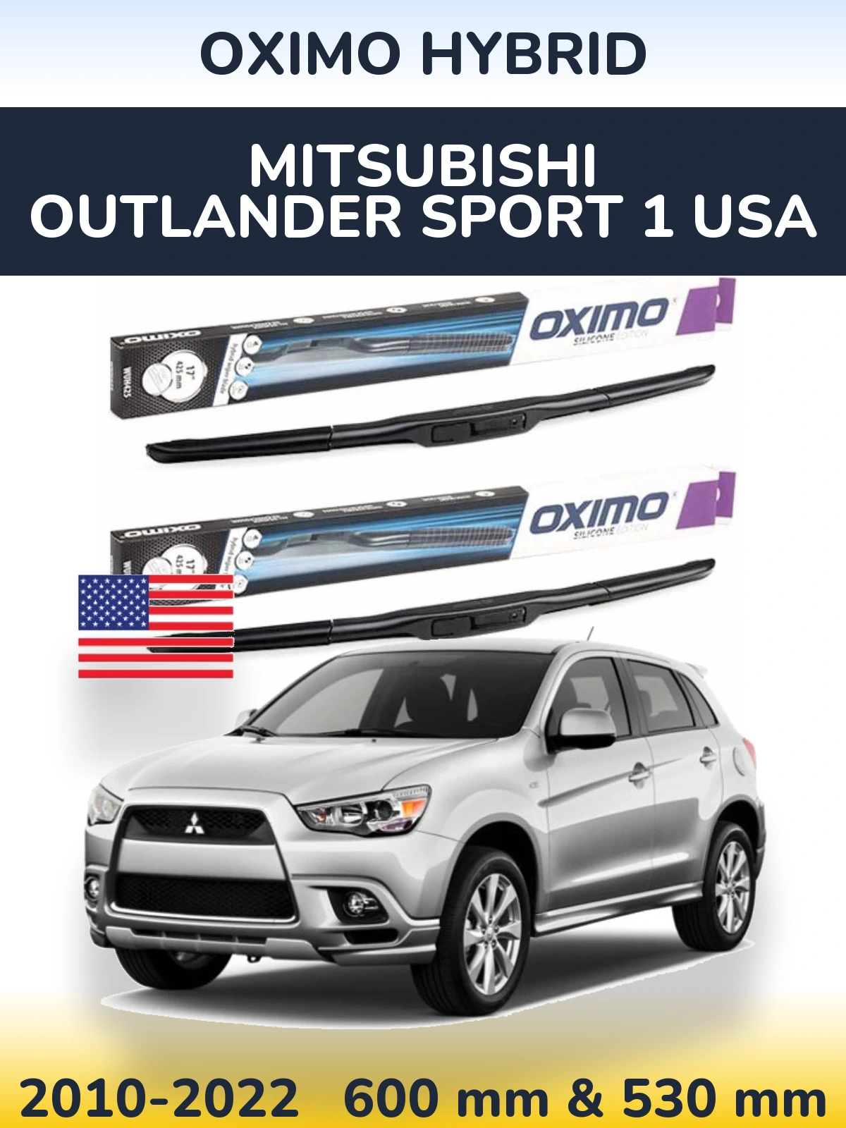 Комплект передних дворников Oximo Hybrid 600 & 530 мм для Mitsubishi Outlander Sport 1 USA 2010-2022