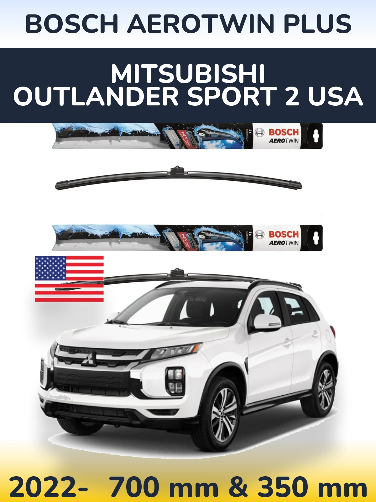 Комплект передних дворников BOSCH AeroTwin Plus 700 & 350 мм для Mitsubishi Outlander Sport 2 USA 2022-2026
