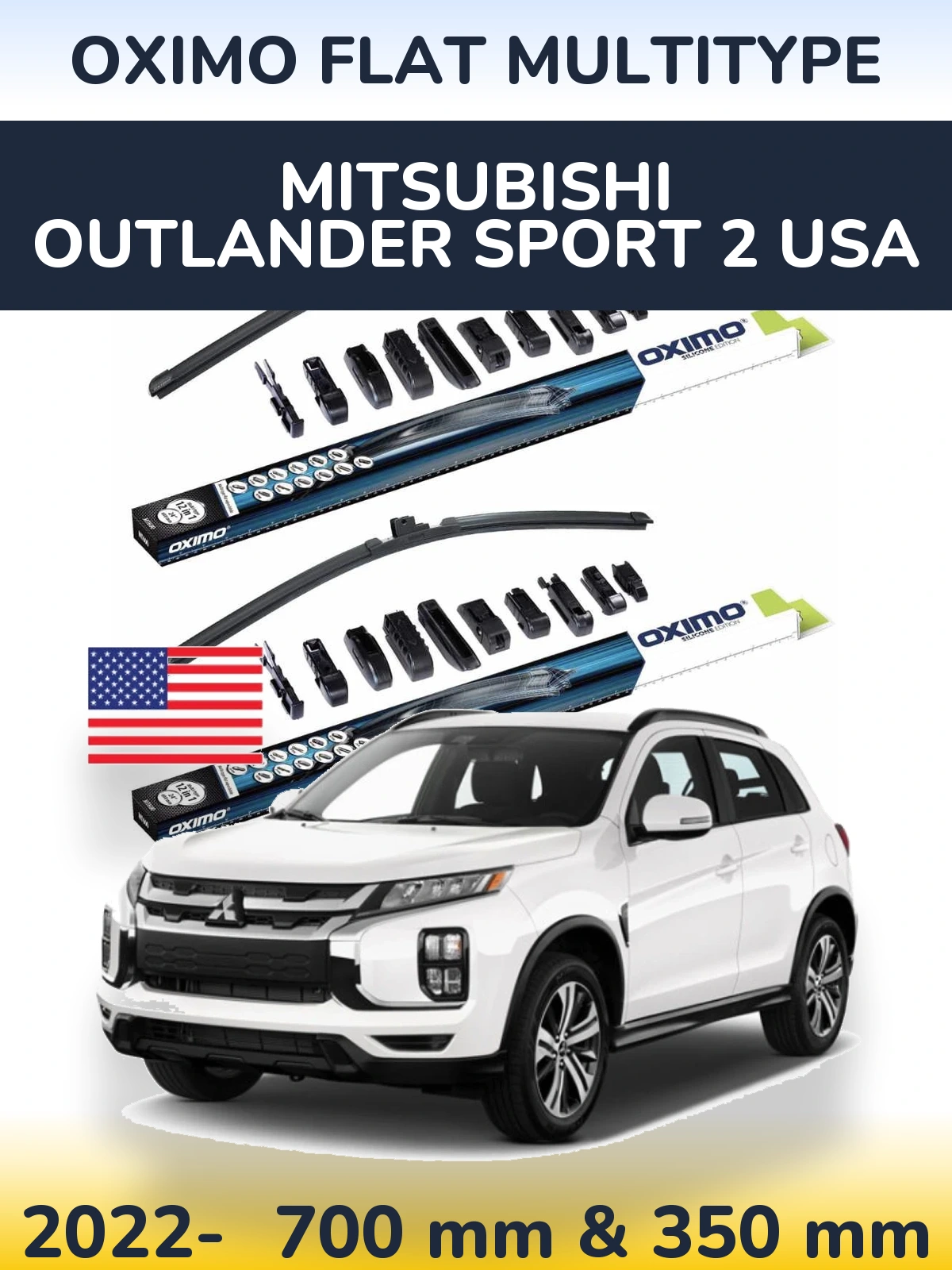 Комплект передних дворников Oximo Flat MultiТипe 700 & 350 мм для Mitsubishi Outlander Sport 2 USA 2022-2026