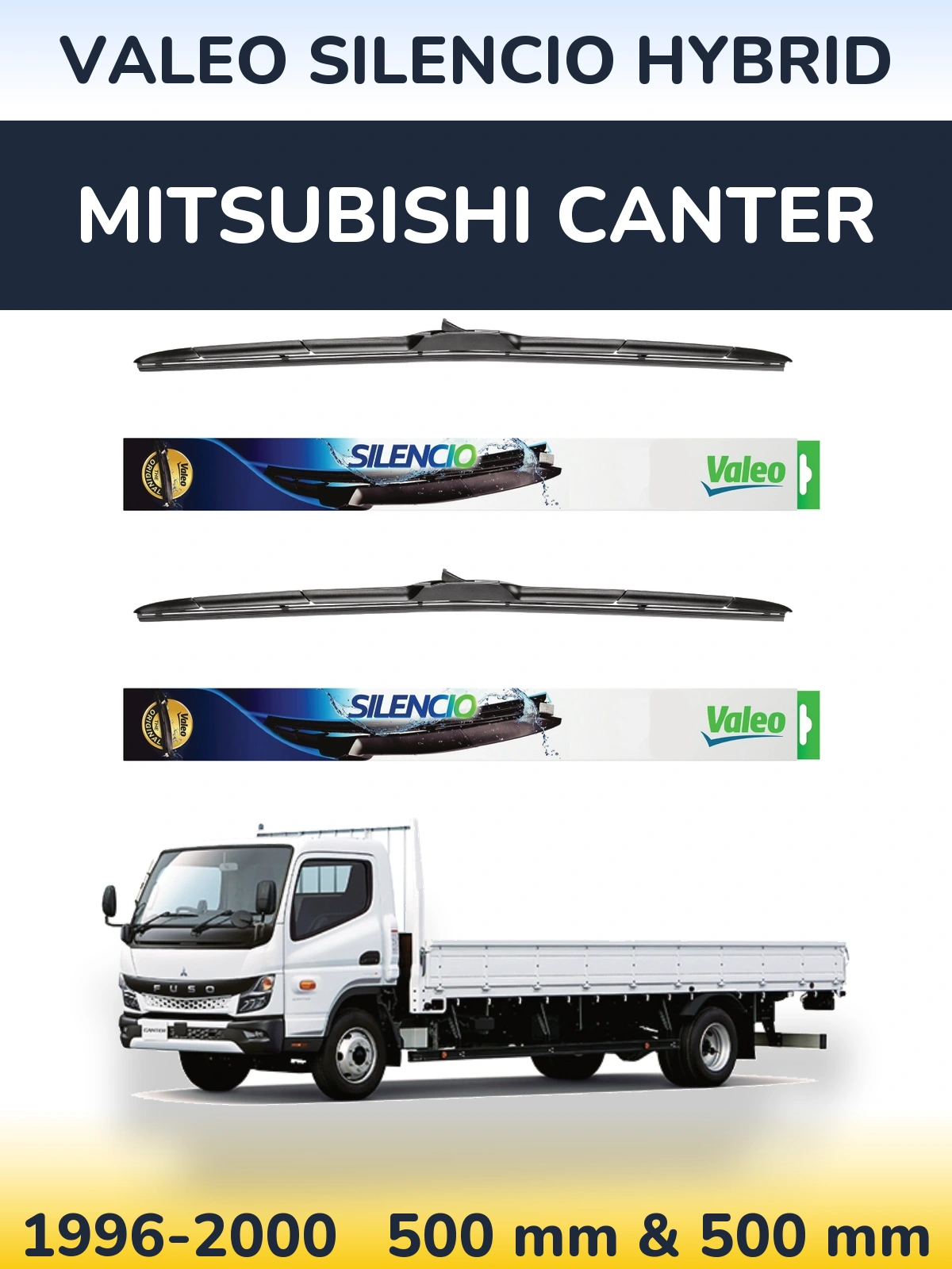 Komplet przednich wycieraczek Valeo Silencio Hybrid 500 & 500 mm do Mitsubishi Canter 1996-2000