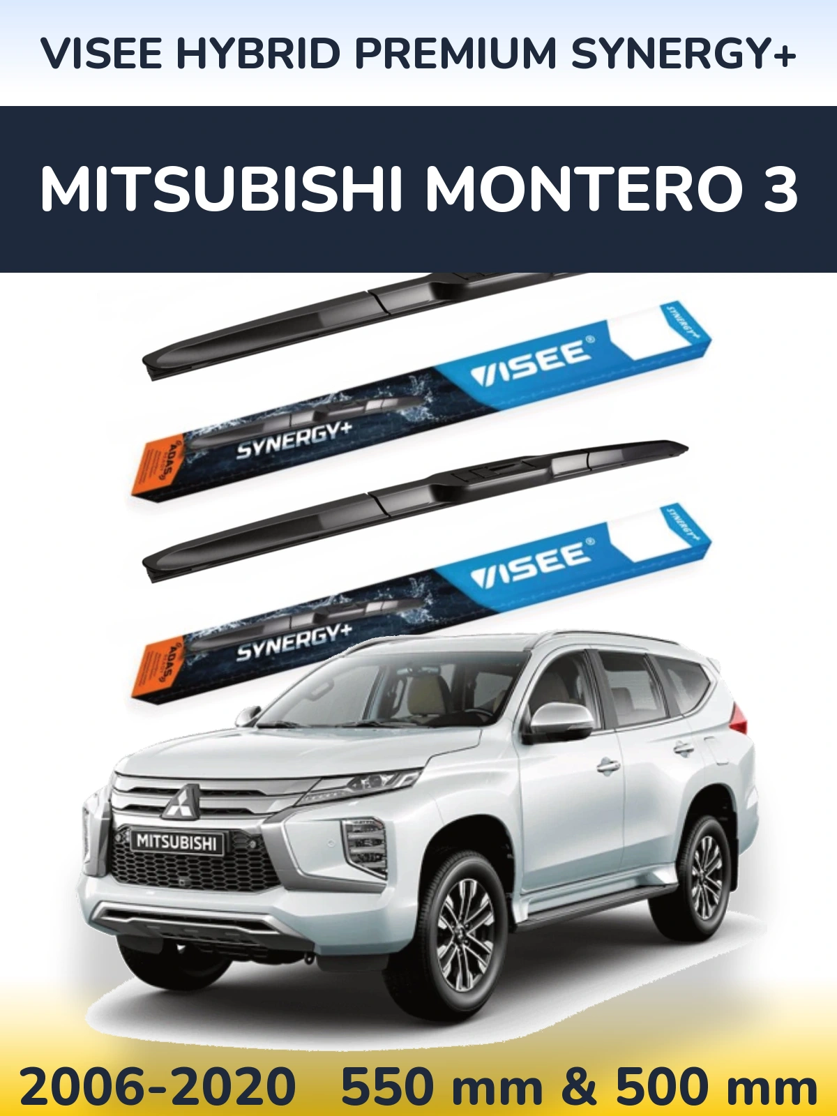 Front wiper blade set VISEE HYBRID PREMIUM SYNERGY+ 550 & 500 mm for Mitsubishi Montero 3 2006-2020