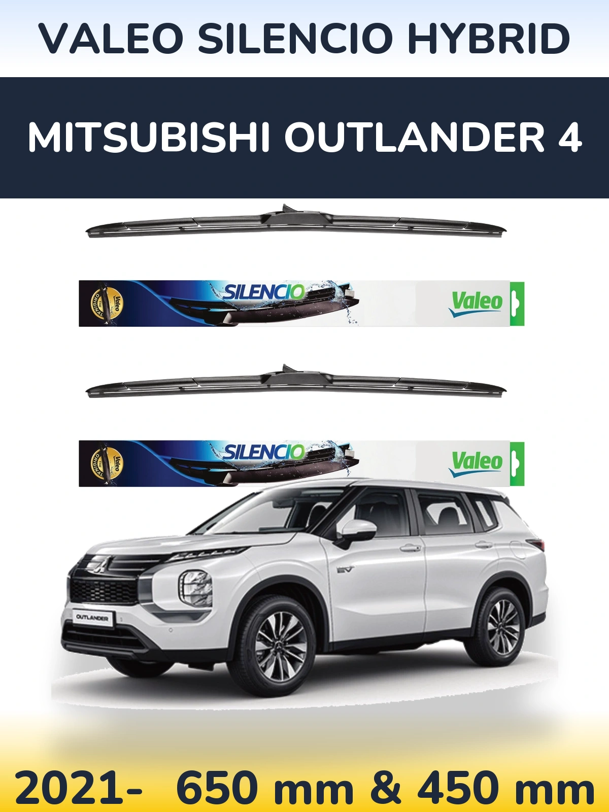 Комплект передних дворников Valeo Silencio Hybrid 650 & 450 мм для Mitsubishi Outlander 4 2021-2026