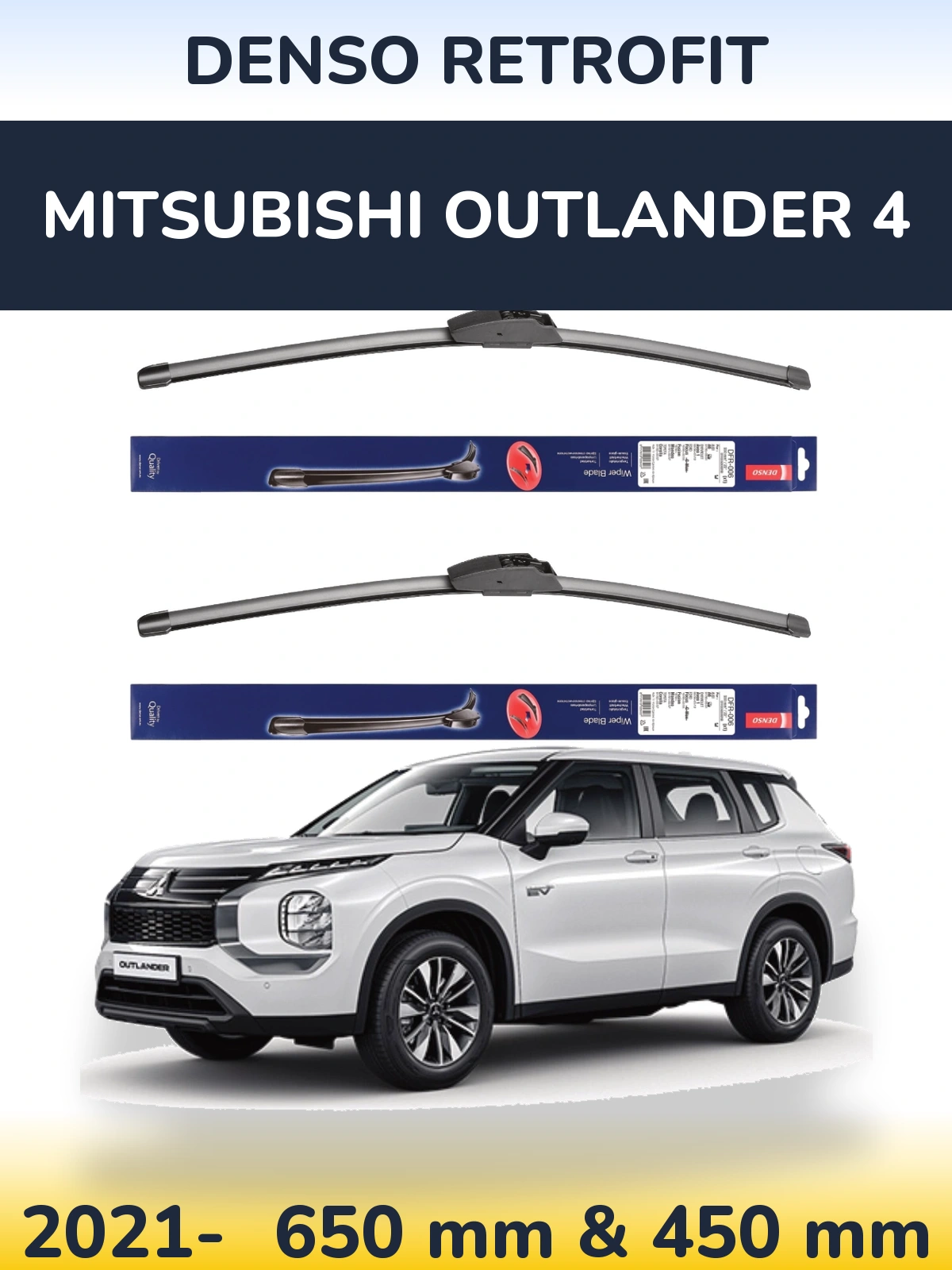 Komplet przednich wycieraczek Denso Retrofit 650 & 450 mm do Mitsubishi Outlander 4 2021-2026