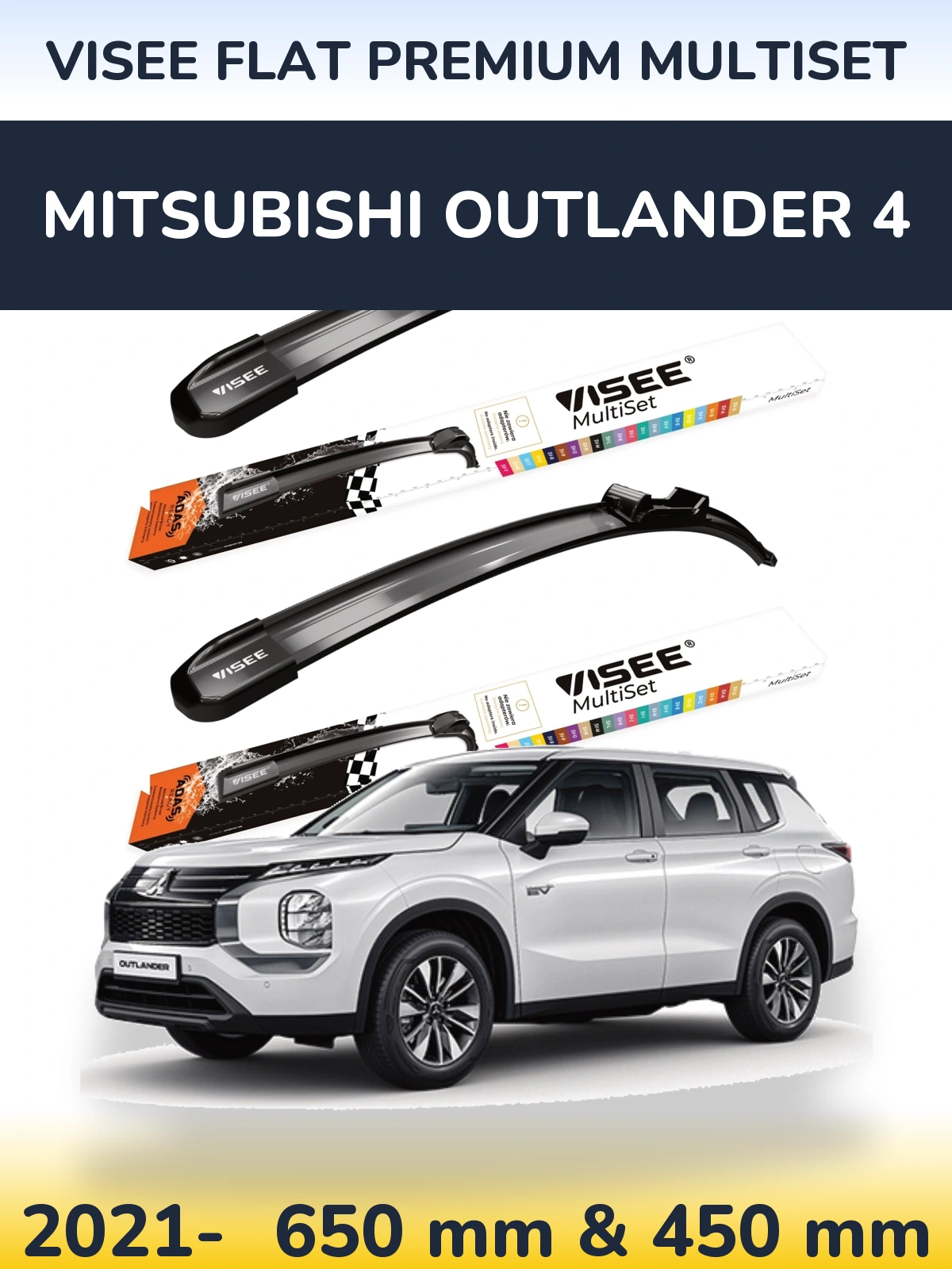 Front wiper blade set VISEE FLAT PREMIUM MultiSet 650 & 450 mm for Mitsubishi Outlander 4 2021-2026