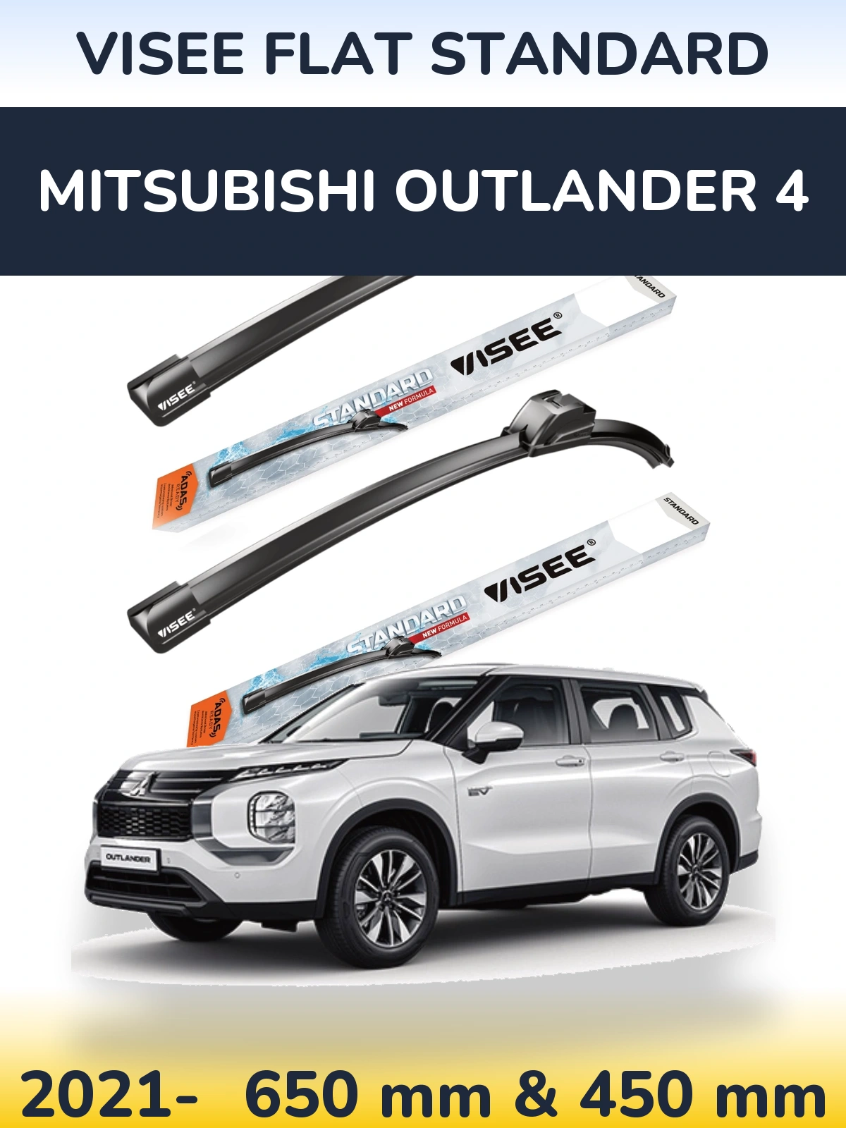 Front wiper blade set VISEE FLAT STANDARD 650 & 450 mm for Mitsubishi Outlander 4 2021-2026