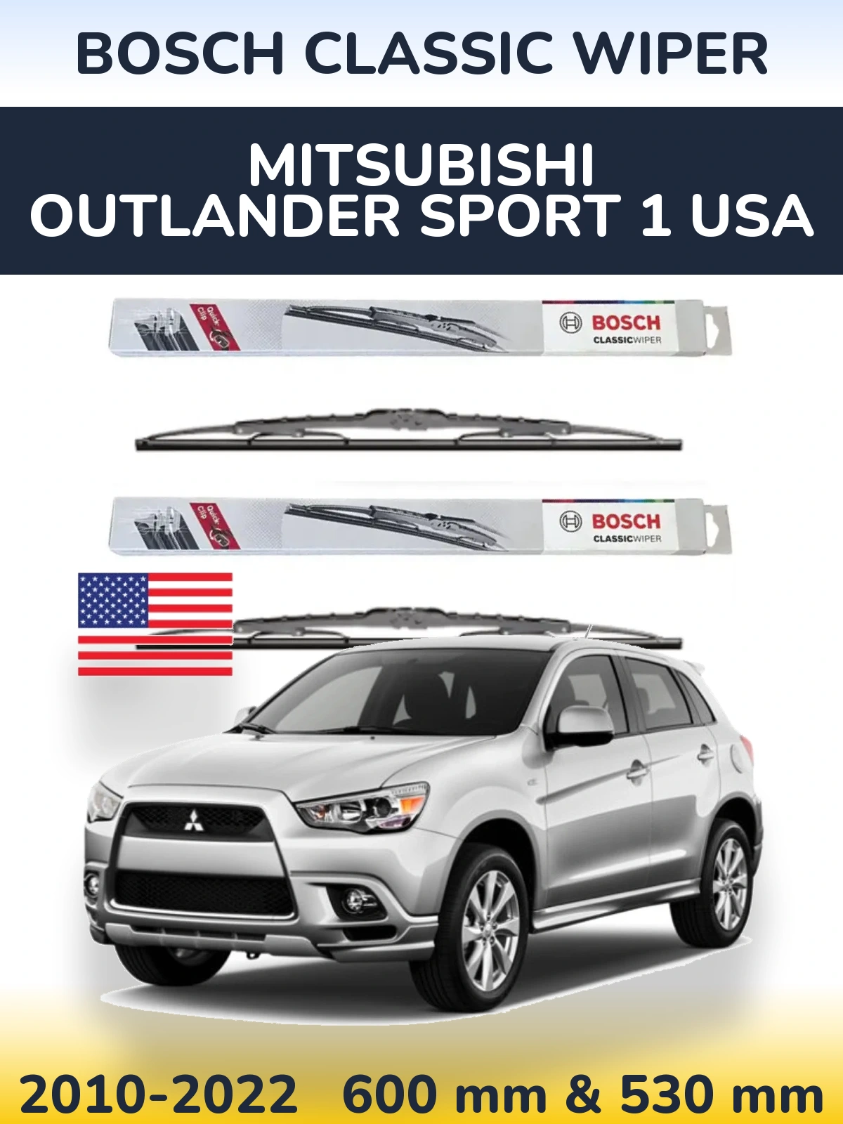 Komplet przednich wycieraczek BOSCH Classic Wiper 600 & 530 mm do Mitsubishi Outlander Sport 1 USA 2010-2022