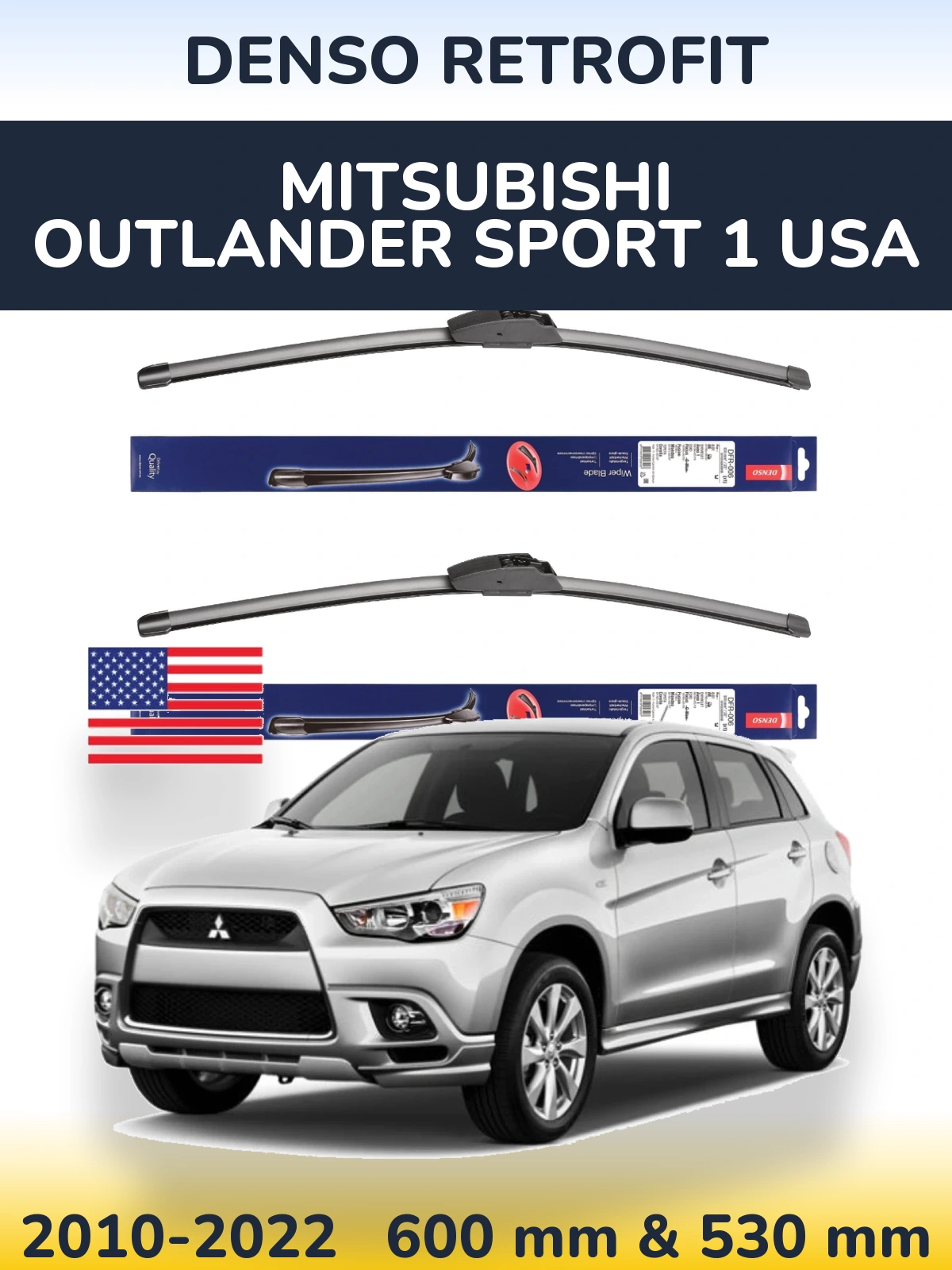 Komplet przednich wycieraczek Denso Retrofit 600 & 530 mm do Mitsubishi Outlander Sport 1 USA 2010-2022