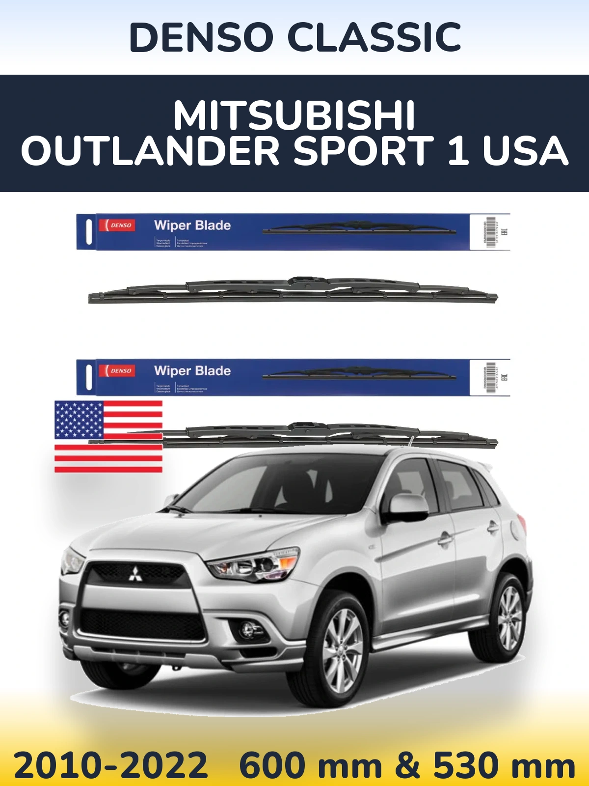 Front wiper blade set Denso Classic 600 & 530 mm for Mitsubishi Outlander Sport 1 USA 2010-2022