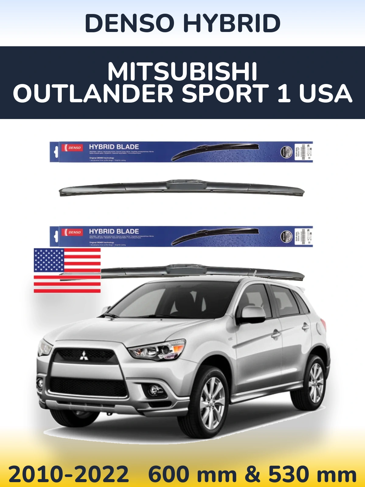 Komplet przednich wycieraczek Denso Hybrid 600 & 530 mm do Mitsubishi Outlander Sport 1 USA 2010-2022