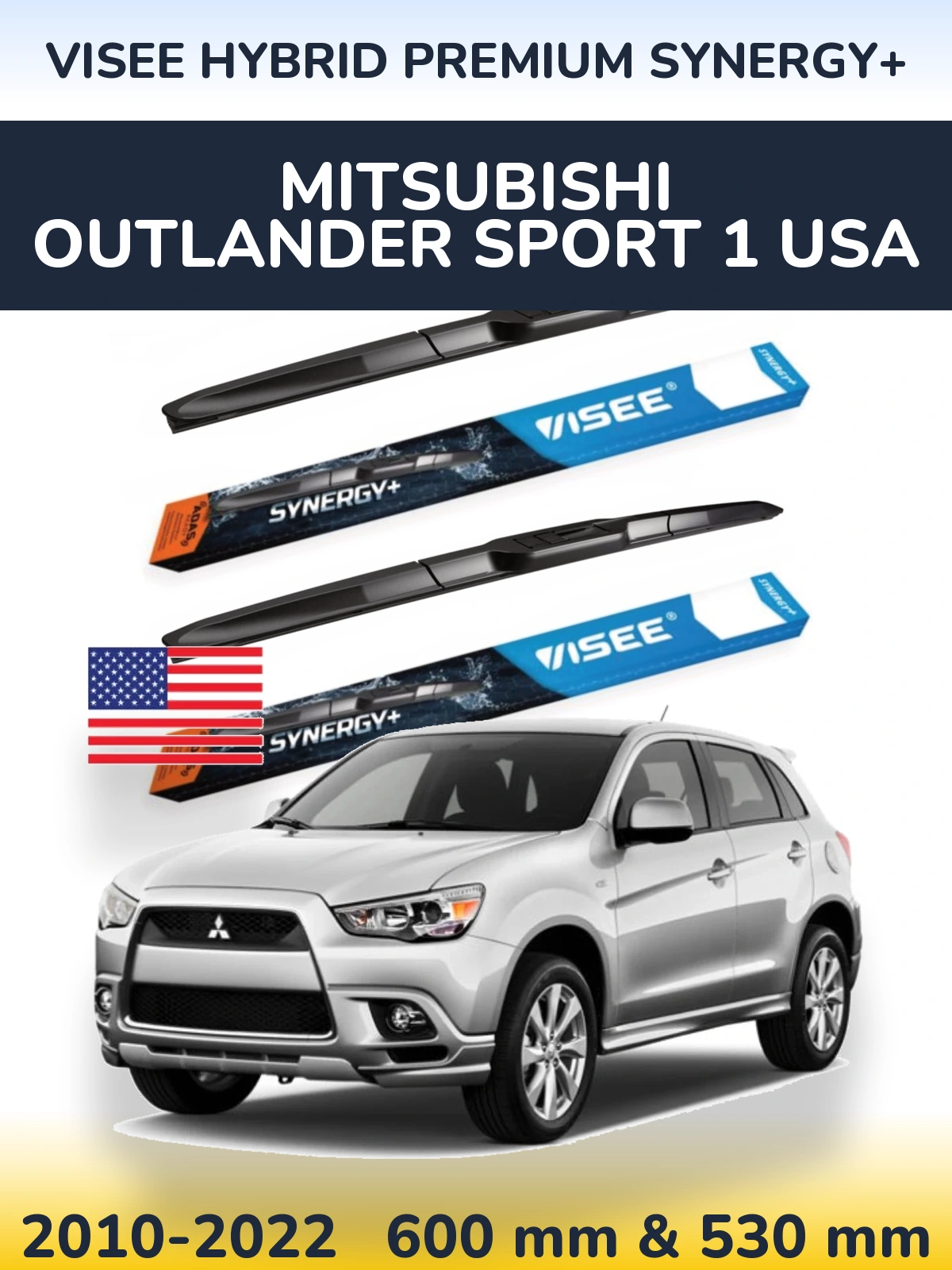 Komplet przednich wycieraczek VISEE HYBRID PREMIUM SYNERGY+ 600 & 530 mm do Mitsubishi Outlander Sport 1 USA 2010-2022