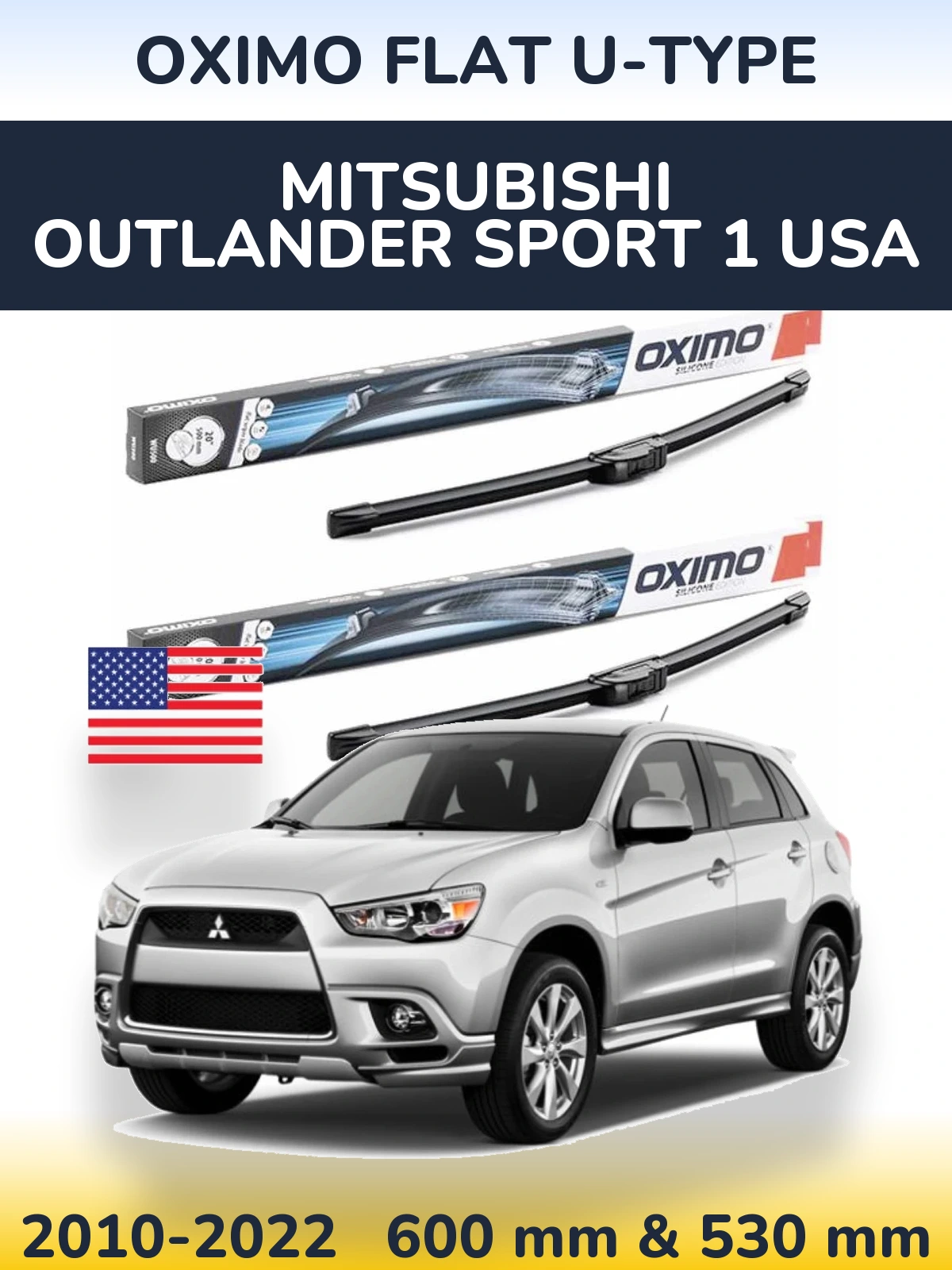 Front wiper blade set Oximo Flat U-type 600 & 530 mm for Mitsubishi Outlander Sport 1 USA 2010-2022