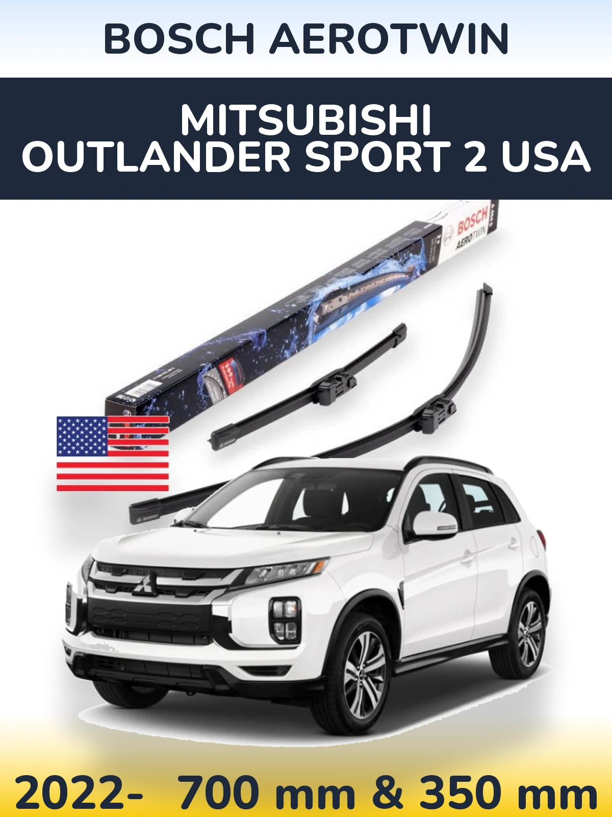 Komplet przednich wycieraczek BOSCH AeroTwin 700 & 350 mm do Mitsubishi Outlander Sport 2 USA 2022-2026