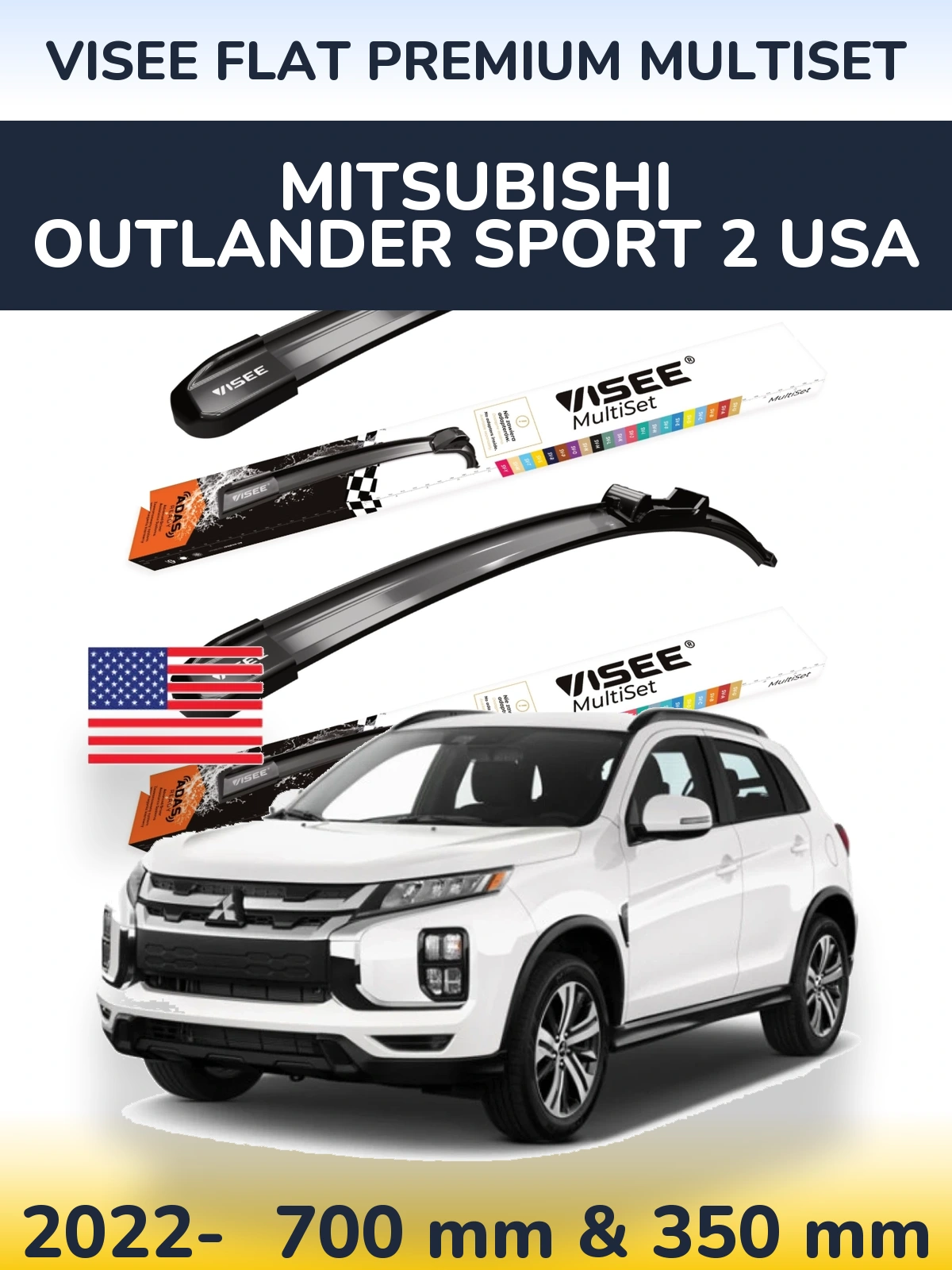 Komplet przednich wycieraczek VISEE FLAT PREMIUM MultiSet 700 & 350 mm do Mitsubishi Outlander Sport 2 USA 2022-2026