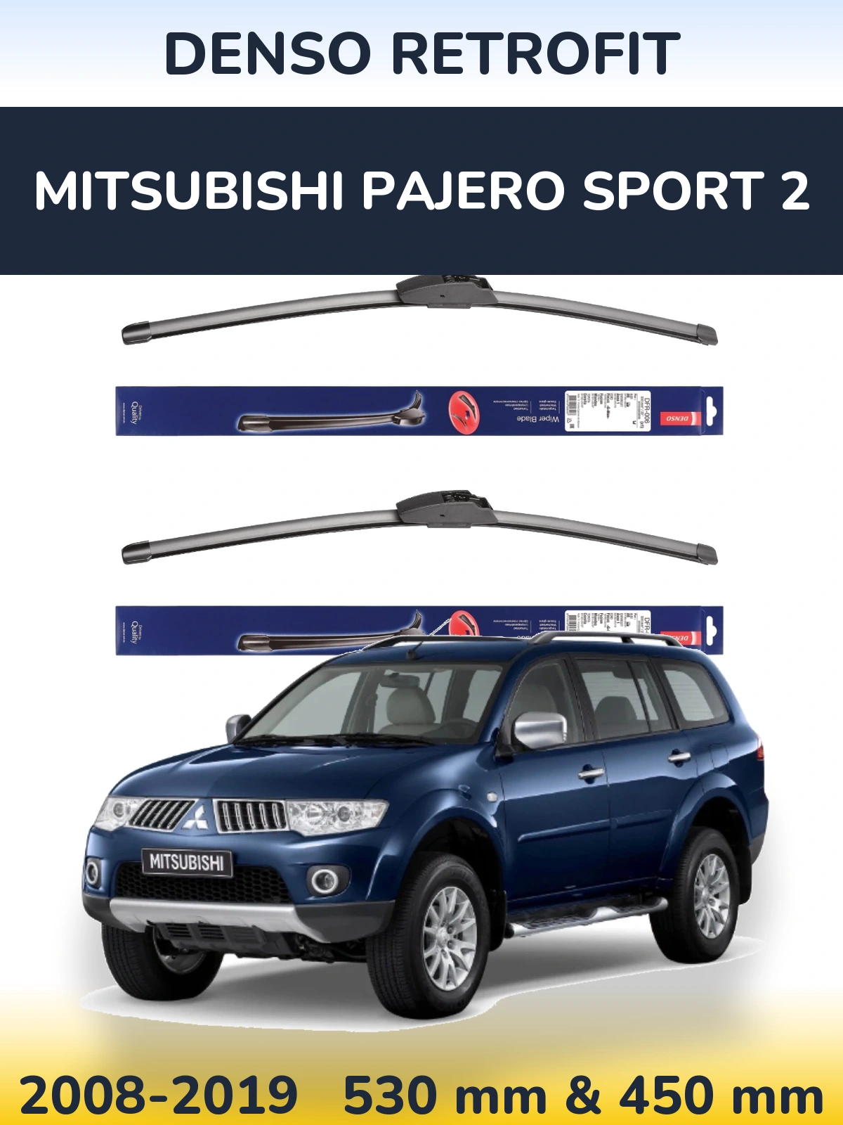 Komplet przednich wycieraczek Denso Retrofit 530 & 450 mm do Mitsubishi Pajero Sport 2 2008-2019