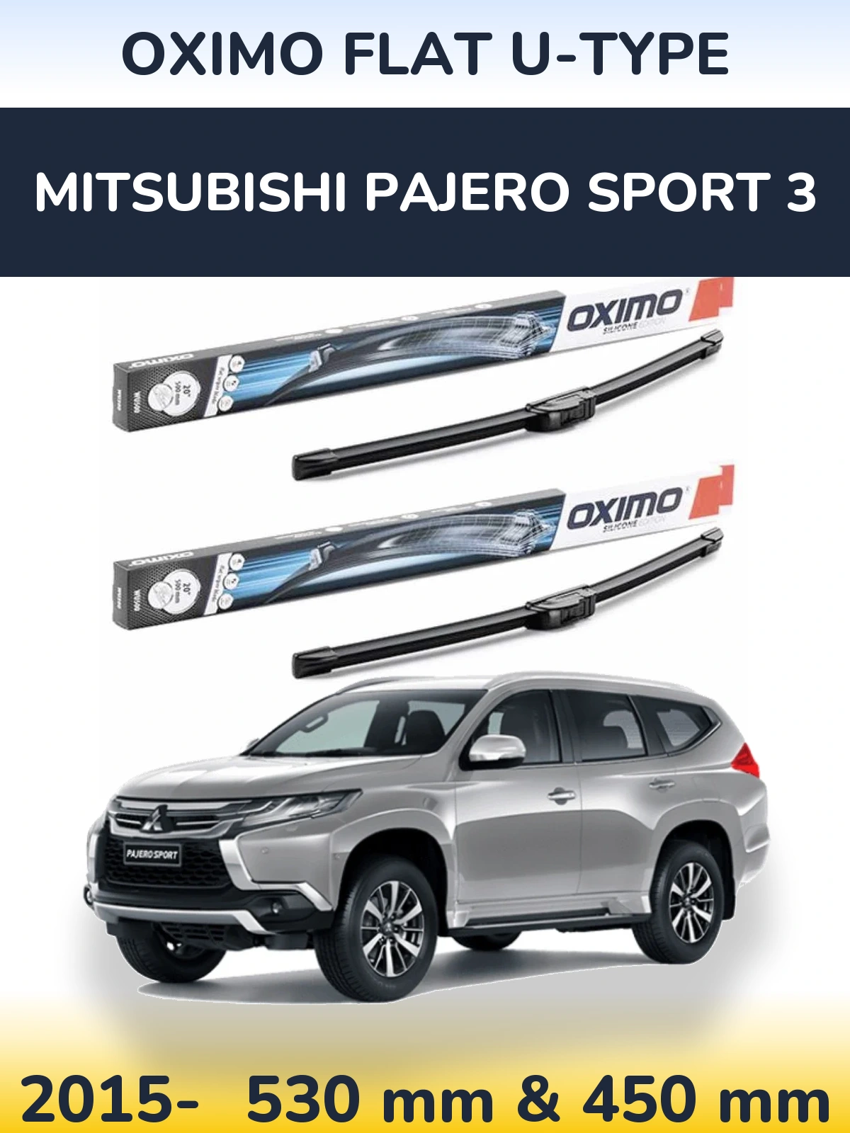 Komplet przednich wycieraczek Oximo Flat U-type 530 & 450 mm do Mitsubishi Pajero Sport 3 2015-2026