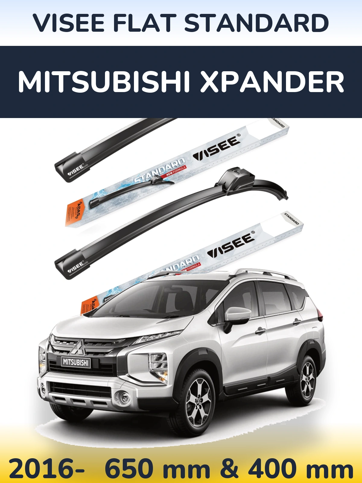 Комплект передних дворников VISEE FLAT STANDARD 650 & 400 мм для Mitsubishi Xpander 2016-2026