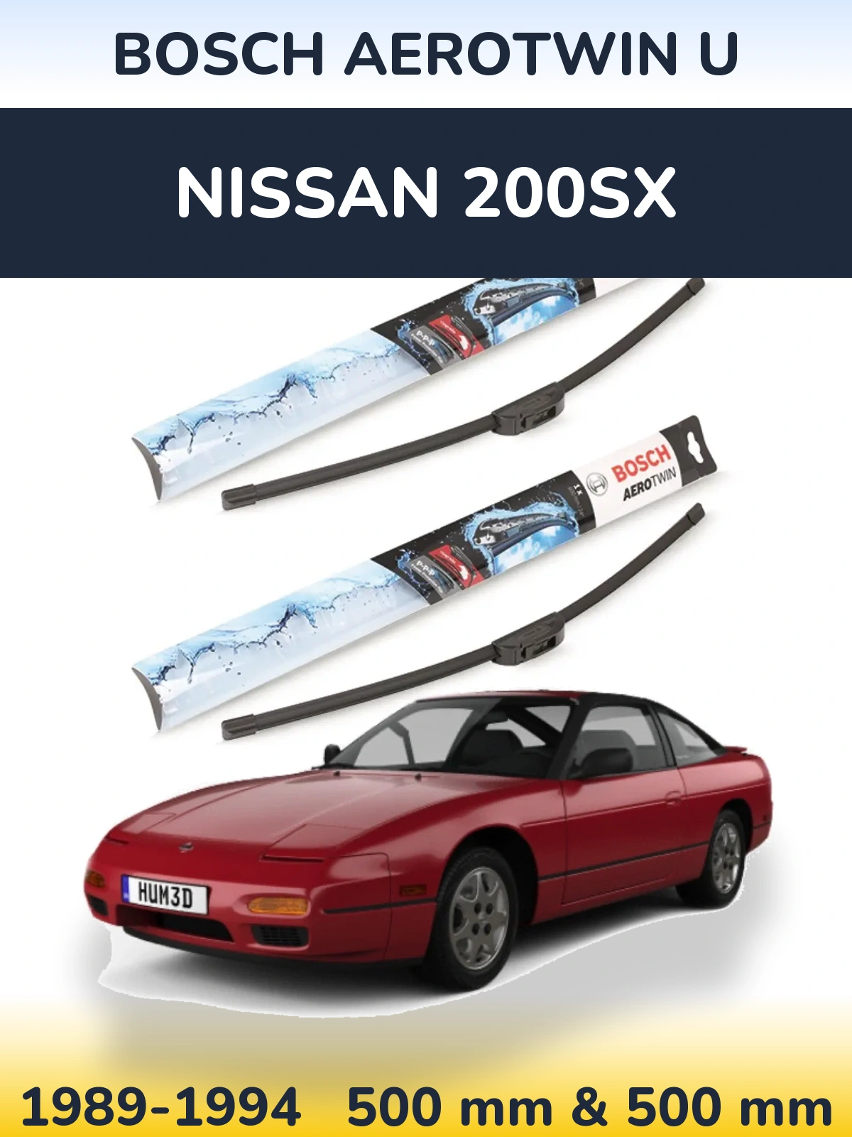 Комплект передних дворников BOSCH AeroTwin U 500 & 500 мм для Nissan 200SX 1989-1994