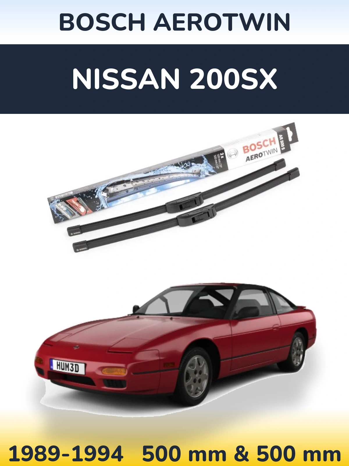 Комплект передних дворников BOSCH AeroTwin 500 & 500 мм для Nissan 200SX 1989-1994