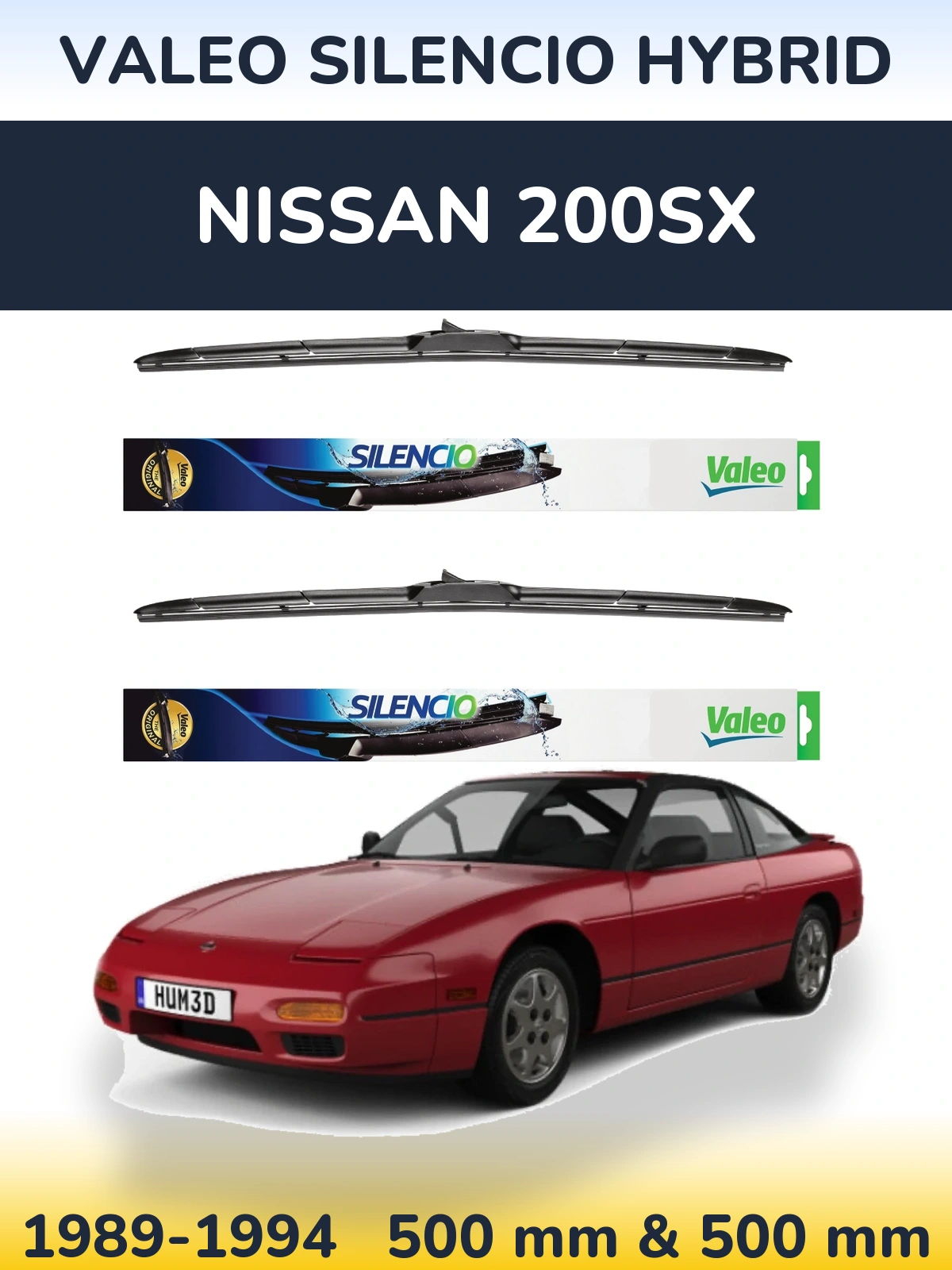 Комплект передних дворников Valeo Silencio Hybrid 500 & 500 мм для Nissan 200SX 1989-1994