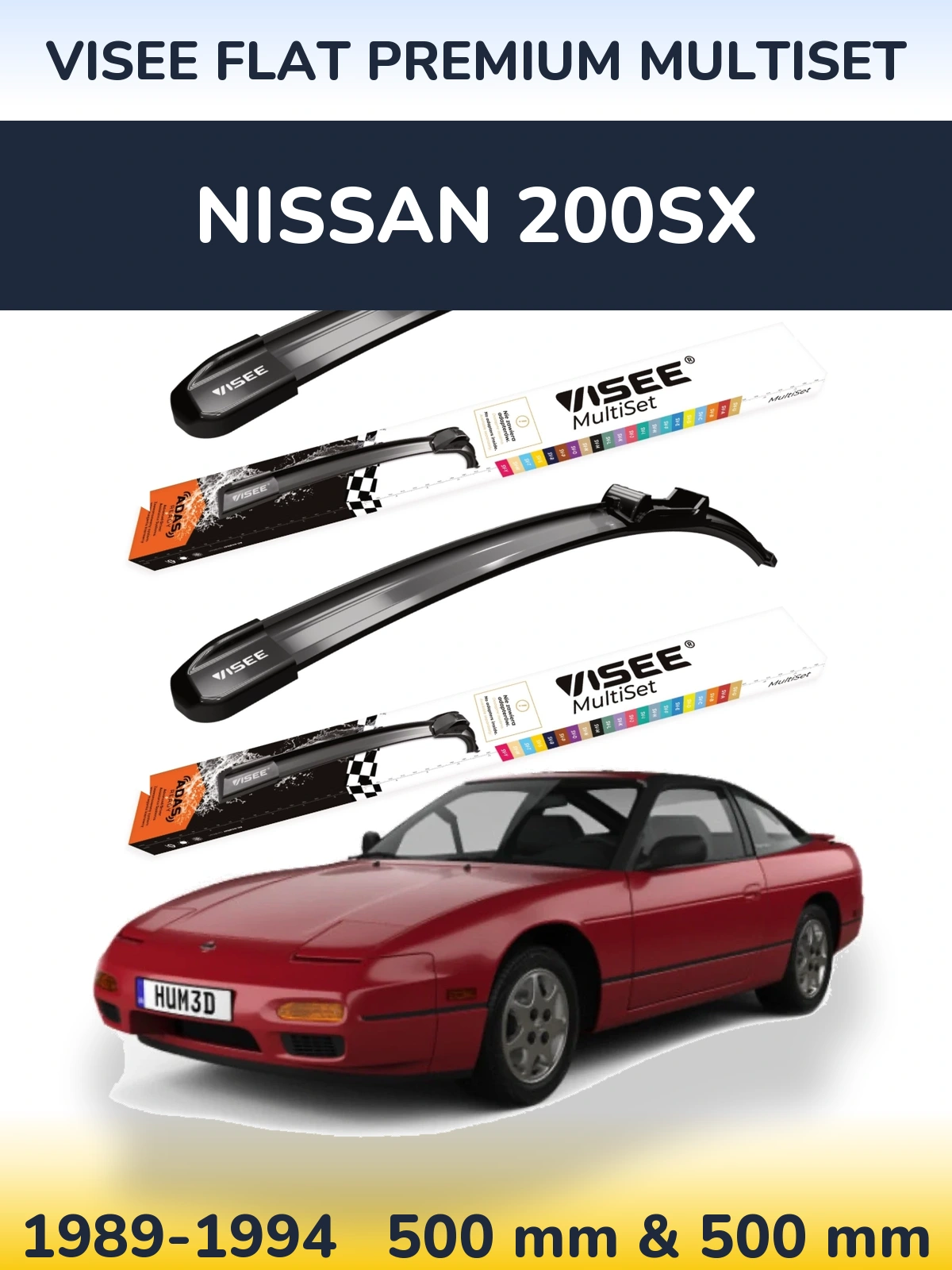 Komplet przednich wycieraczek VISEE FLAT PREMIUM MultiSet 500 & 500 mm do Nissan 200SX 1989-1994