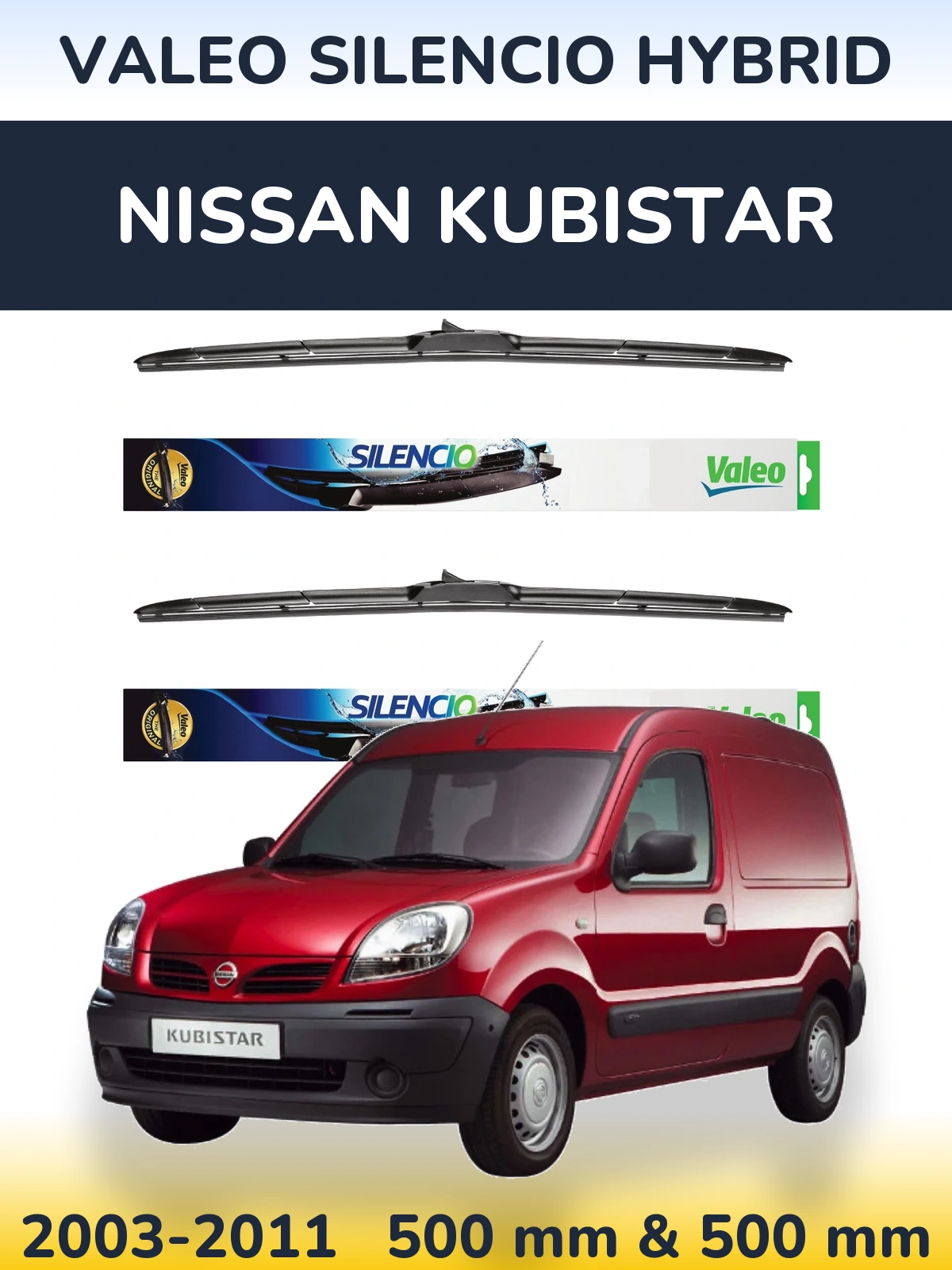 Комплект передних дворников Valeo Silencio Hybrid 500 & 500 мм для Nissan Kubistar 2003-2011