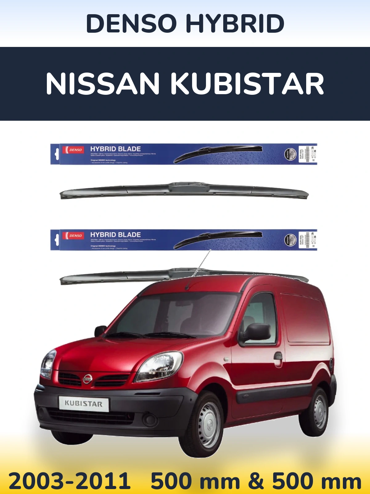 Komplet przednich wycieraczek Denso Hybrid 500 & 500 mm do Nissan Kubistar 2003-2011