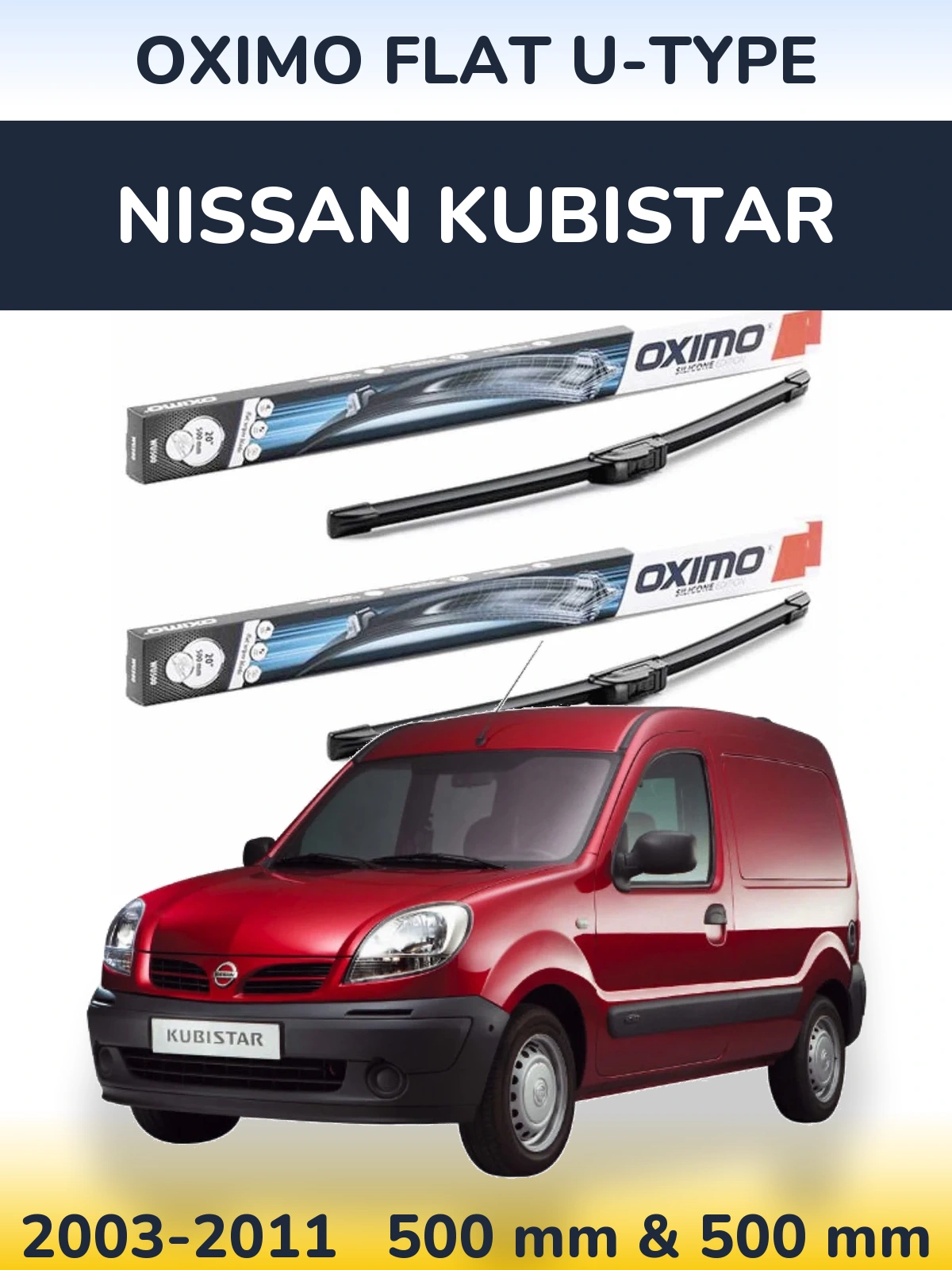 Komplet przednich wycieraczek Oximo Flat U-type 500 & 500 mm do Nissan Kubistar 2003-2011