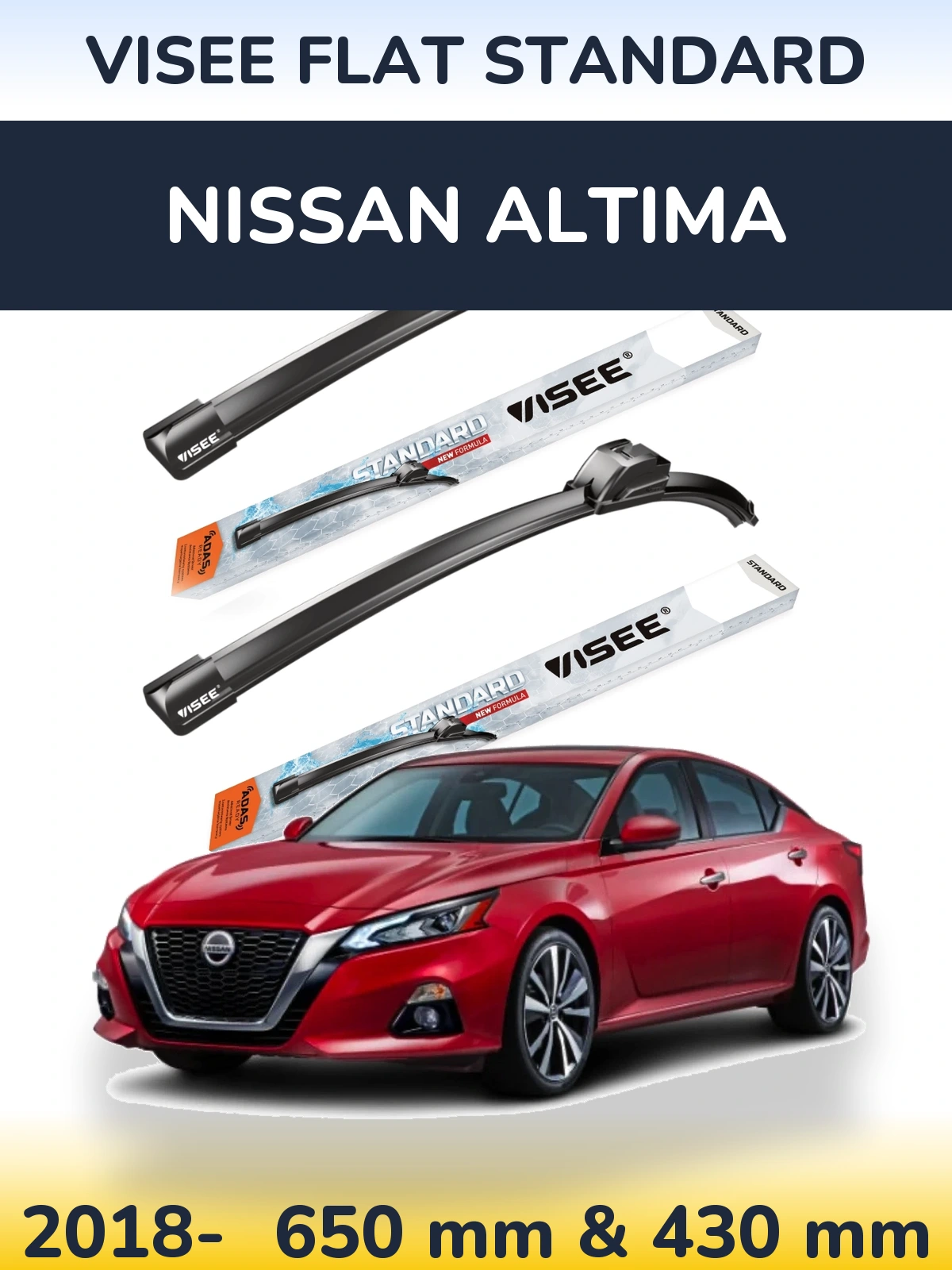 Front wiper blade set VISEE FLAT STANDARD 650 & 430 mm for Nissan Altima 2018-2026