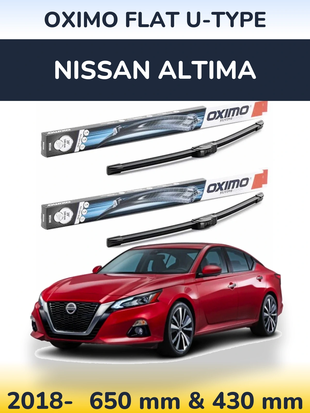 Komplet przednich wycieraczek Oximo Flat U-type 650 & 430 mm do Nissan Altima 2018-2026