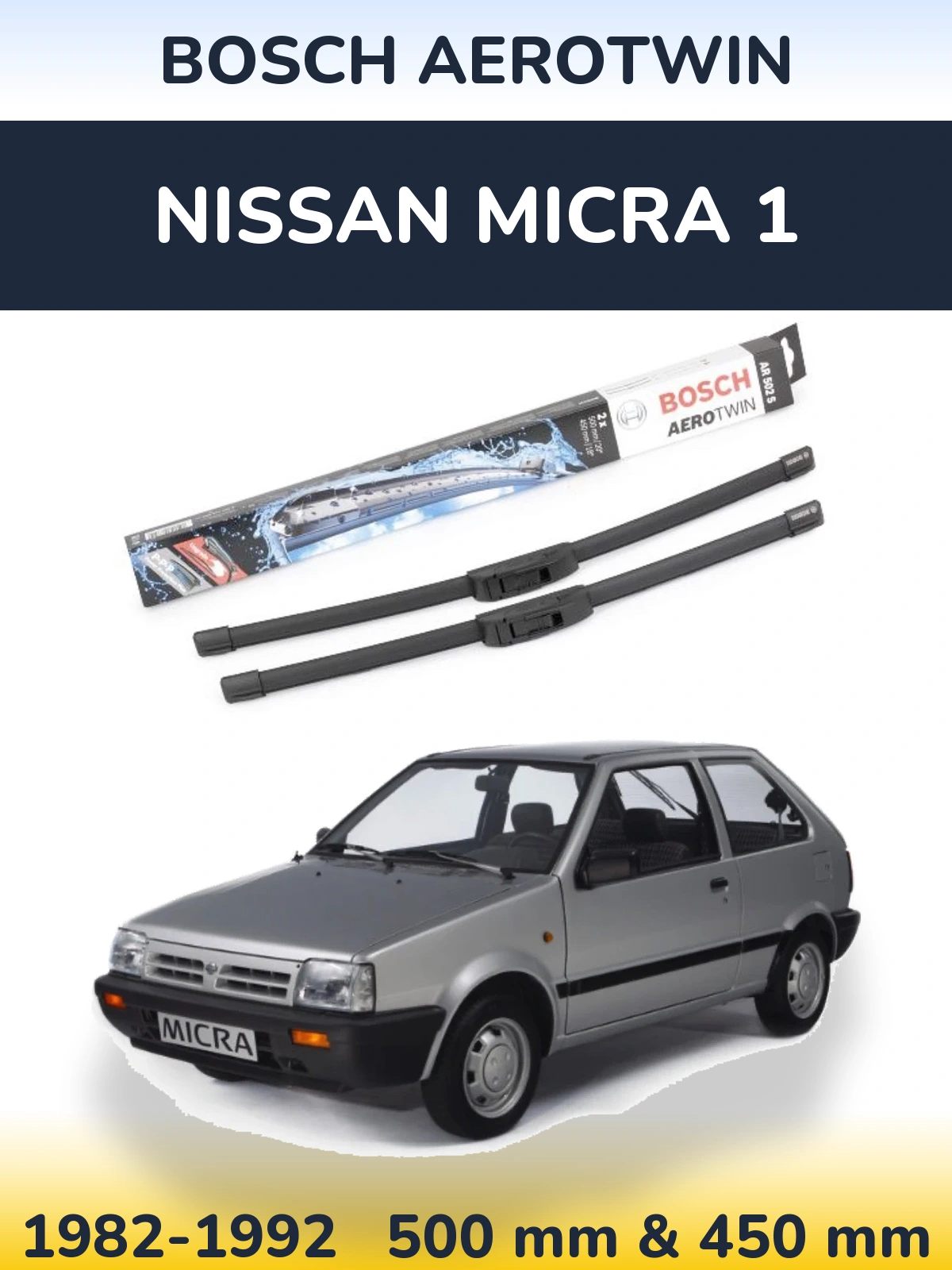 Комплект передних дворников BOSCH AeroTwin 500 & 450 мм для Nissan Micra 1 1982-1992
