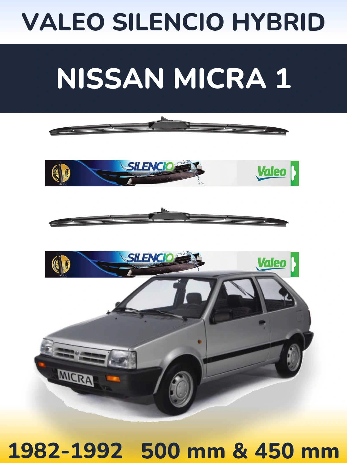 Komplet przednich wycieraczek Valeo Silencio Hybrid 500 & 450 mm do Nissan Micra 1 1982-1992