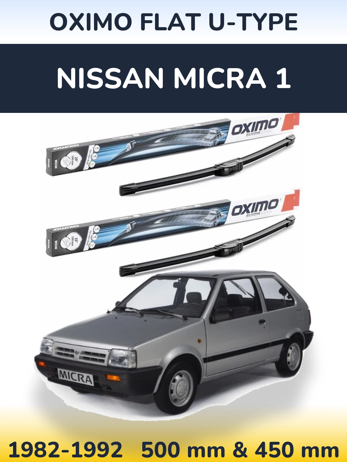 Комплект передних дворников Oximo Flat U-type 500 & 450 мм для Nissan Micra 1 1982-1992
