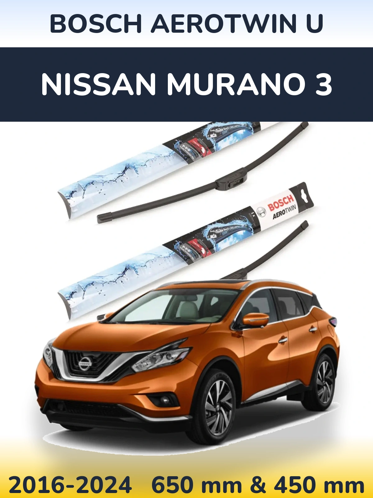 Komplet przednich wycieraczek BOSCH AeroTwin U 650 & 450 mm do Nissan Murano 3 2016-2024