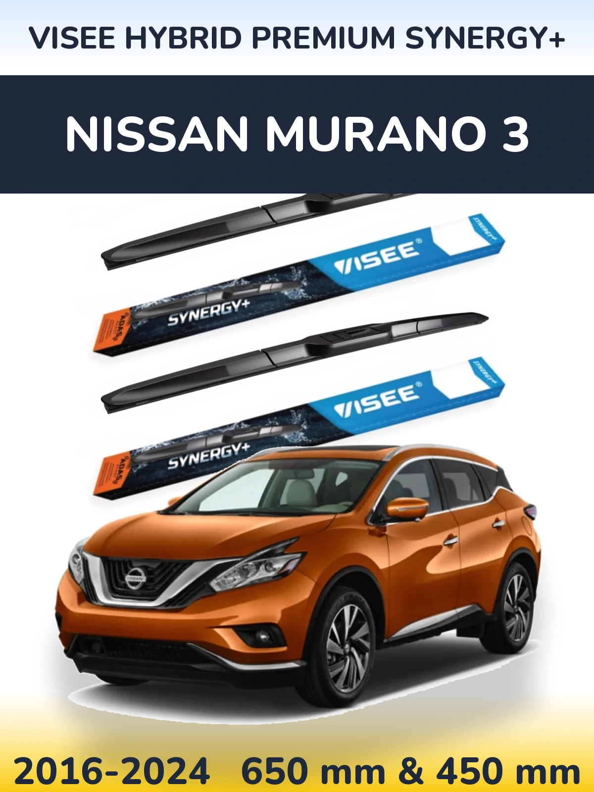 Komplet przednich wycieraczek VISEE HYBRID PREMIUM SYNERGY+ 650 & 450 mm do Nissan Murano 3 2016-2024