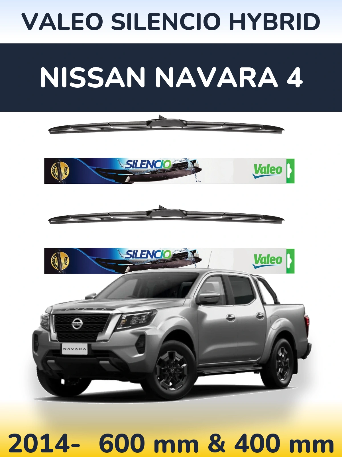 Комплект передніх щіток Valeo Silencio Hybrid 600 & 400 мм для Nissan Navara 4 2014-2026