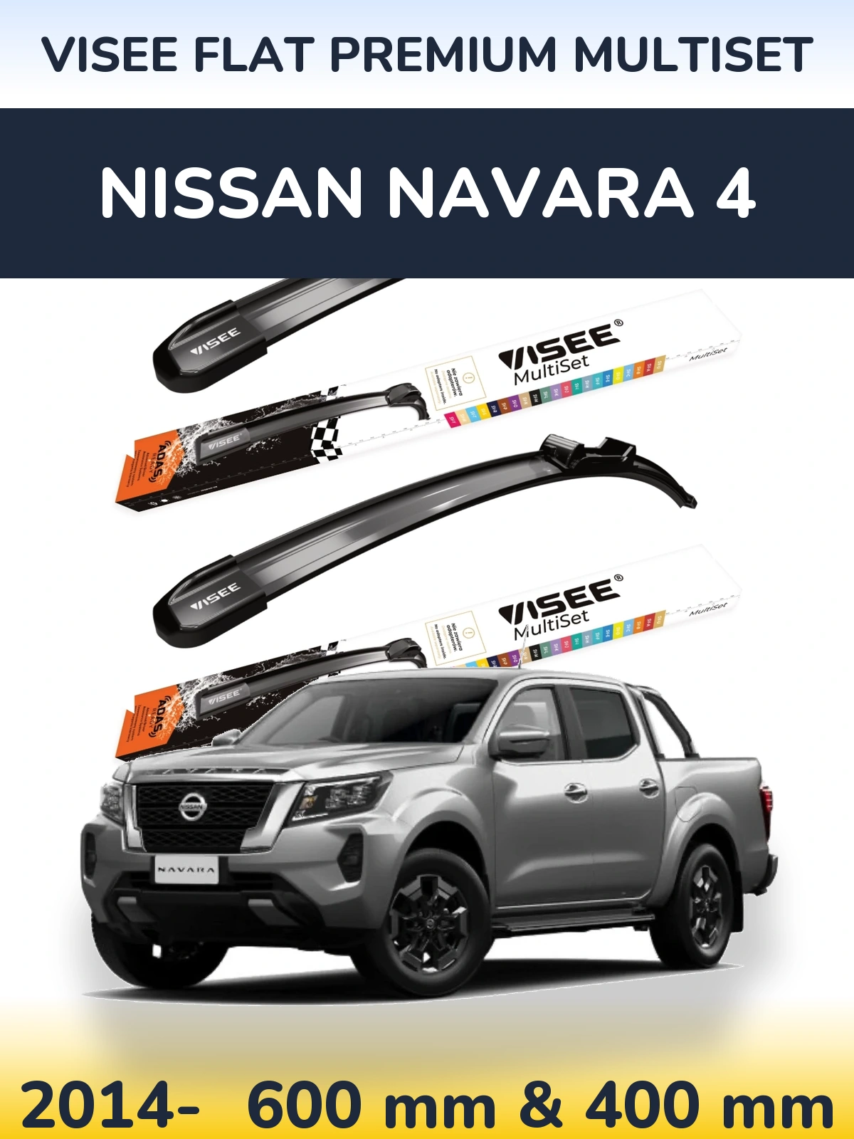 Komplet przednich wycieraczek VISEE FLAT PREMIUM MultiSet 600 & 400 mm do Nissan Navara 4 2014-2026
