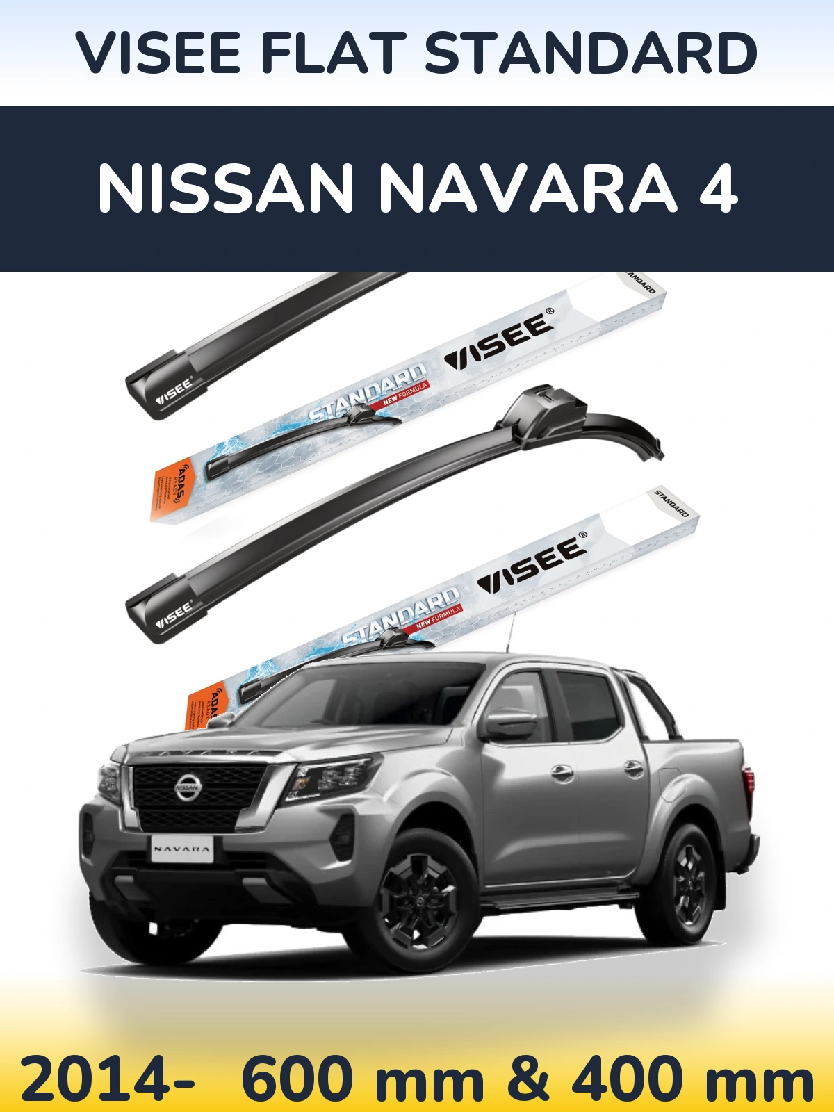 Komplet przednich wycieraczek VISEE FLAT STANDARD 600 & 400 mm do Nissan Navara 4 2014-2026